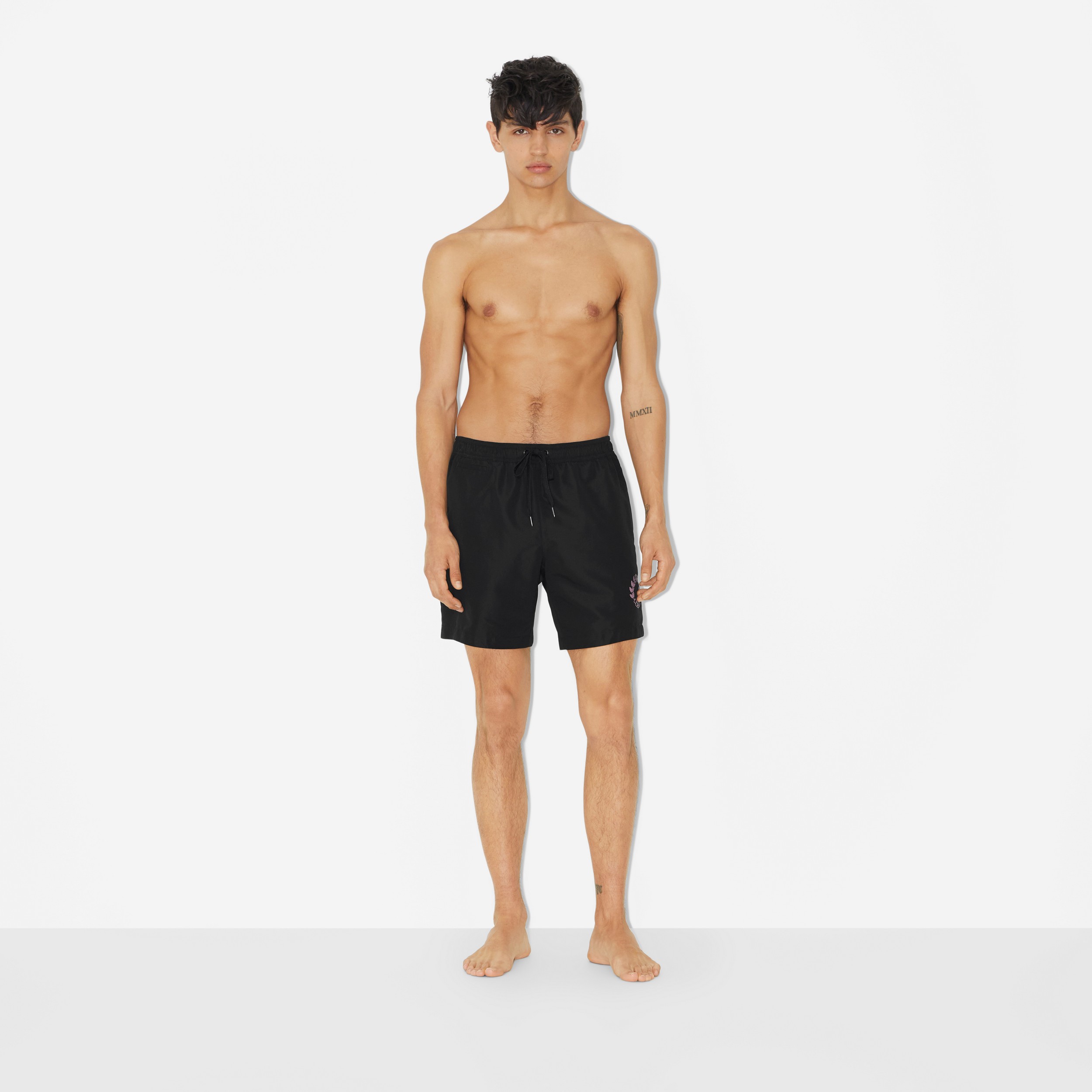 Oak Leaf Crest Drawcord Swim Shorts in Black - Men | Burberry® Official - 2