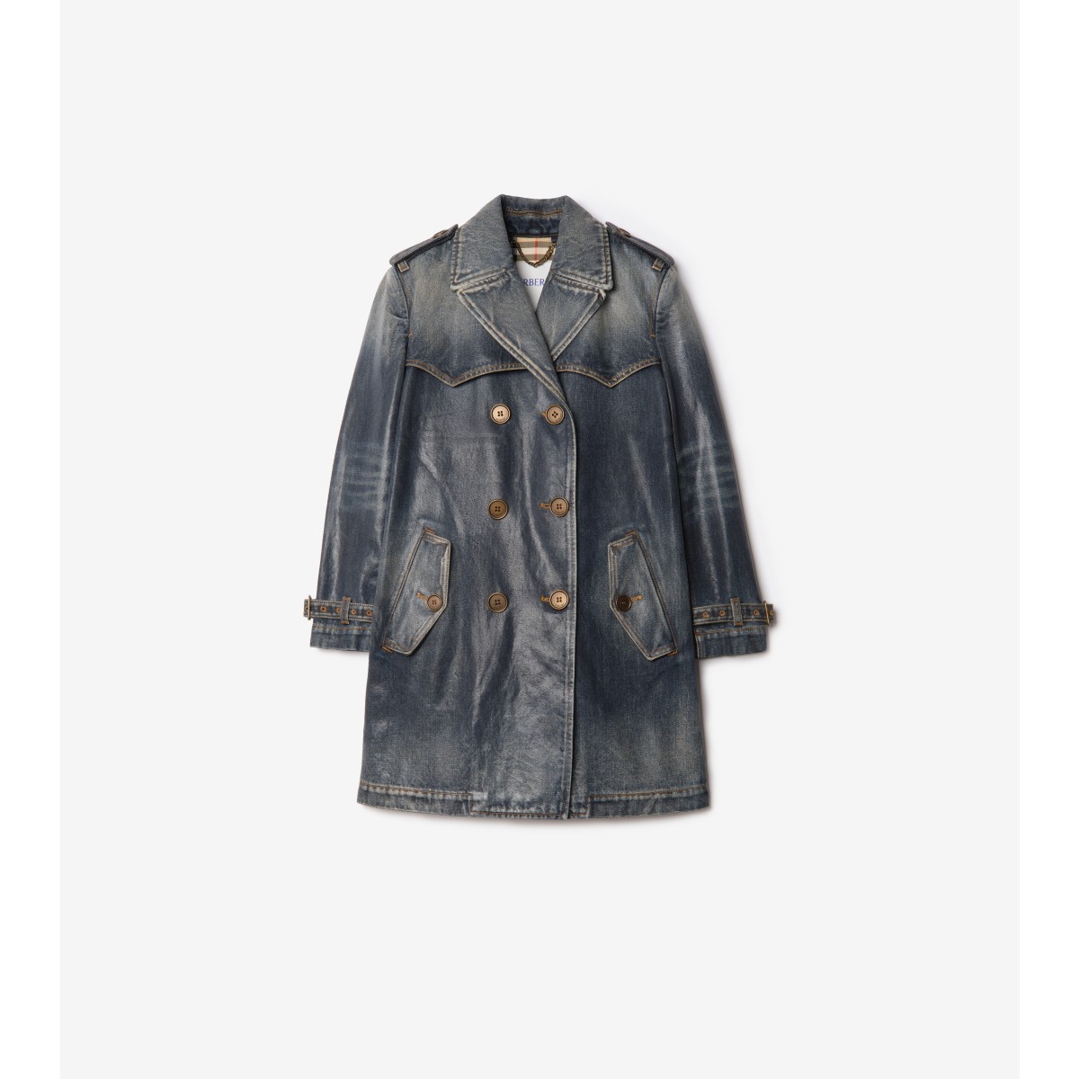  Check Short Coated Denim Trench Coat