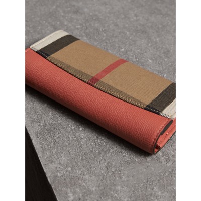 house check and leather continental wallet