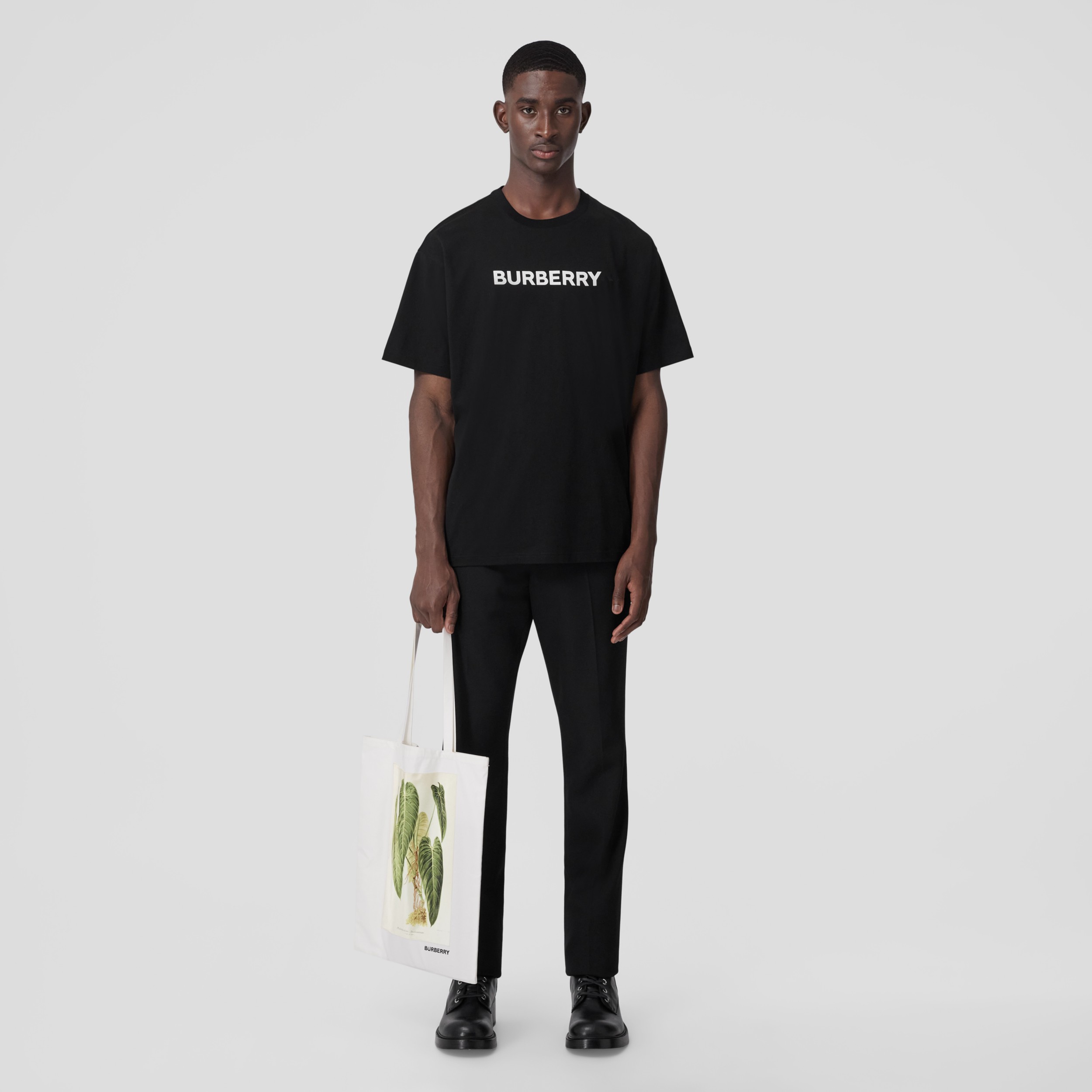 Logo Print Cotton T-shirt in Black | Burberry® Official - 4