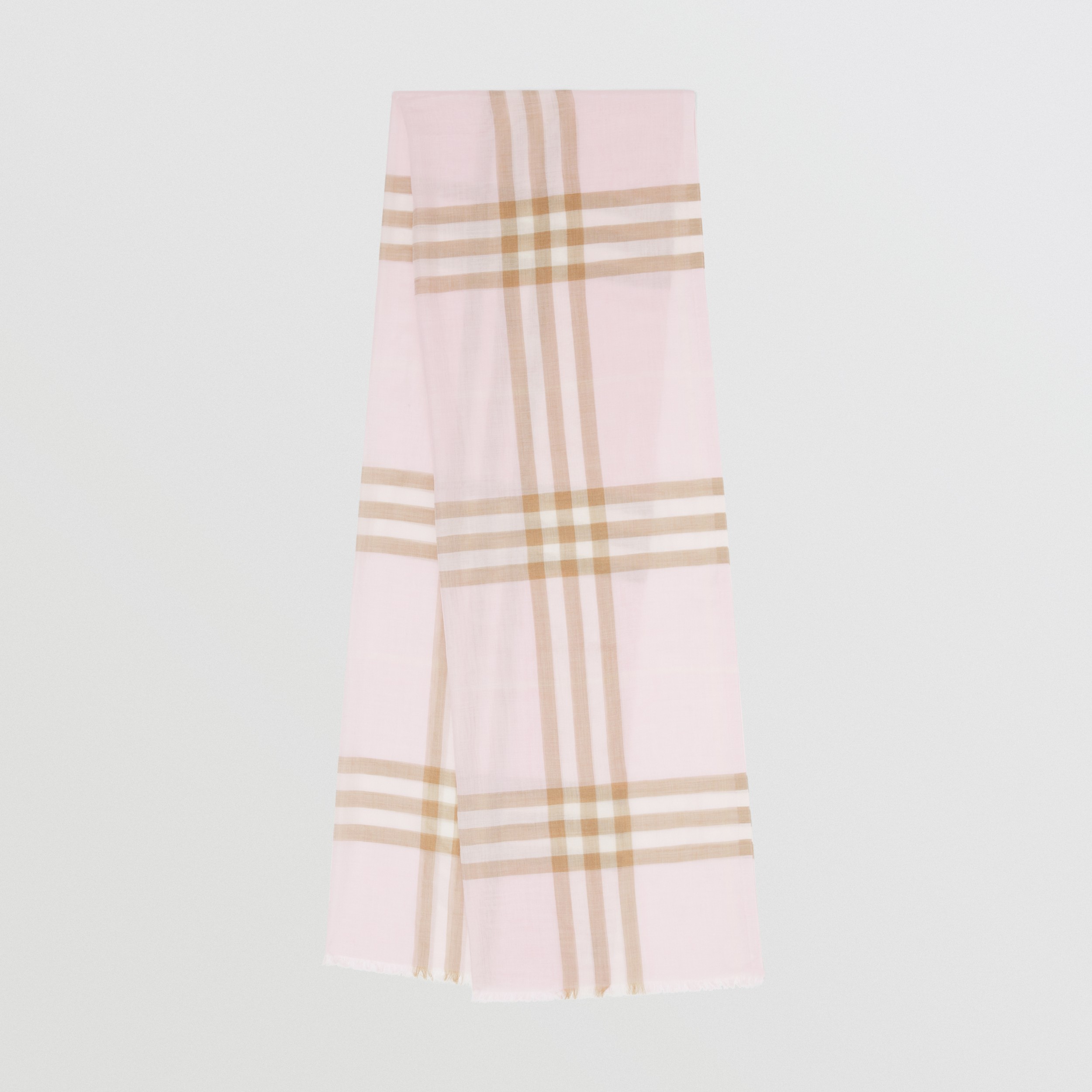 Lightweight Check Wool Silk Scarf in Alabaster | Burberry® Official - 1