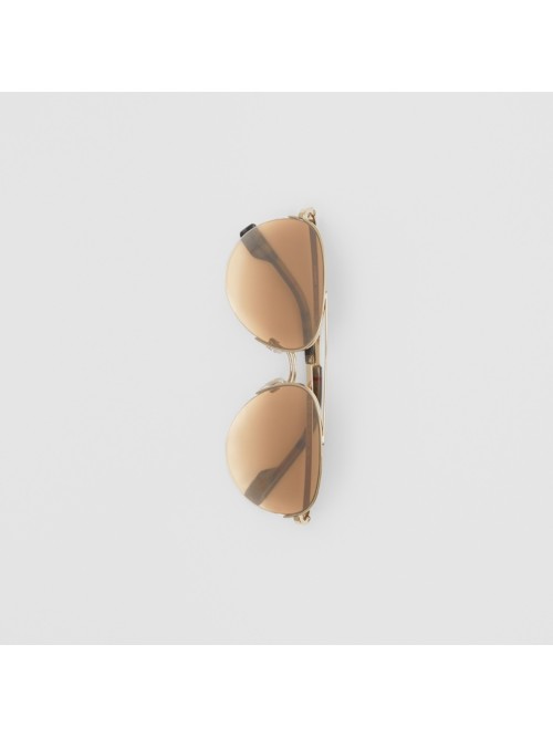 Shop Burberry Vintage Check Detail Pilot Sunglasses In Light Brown