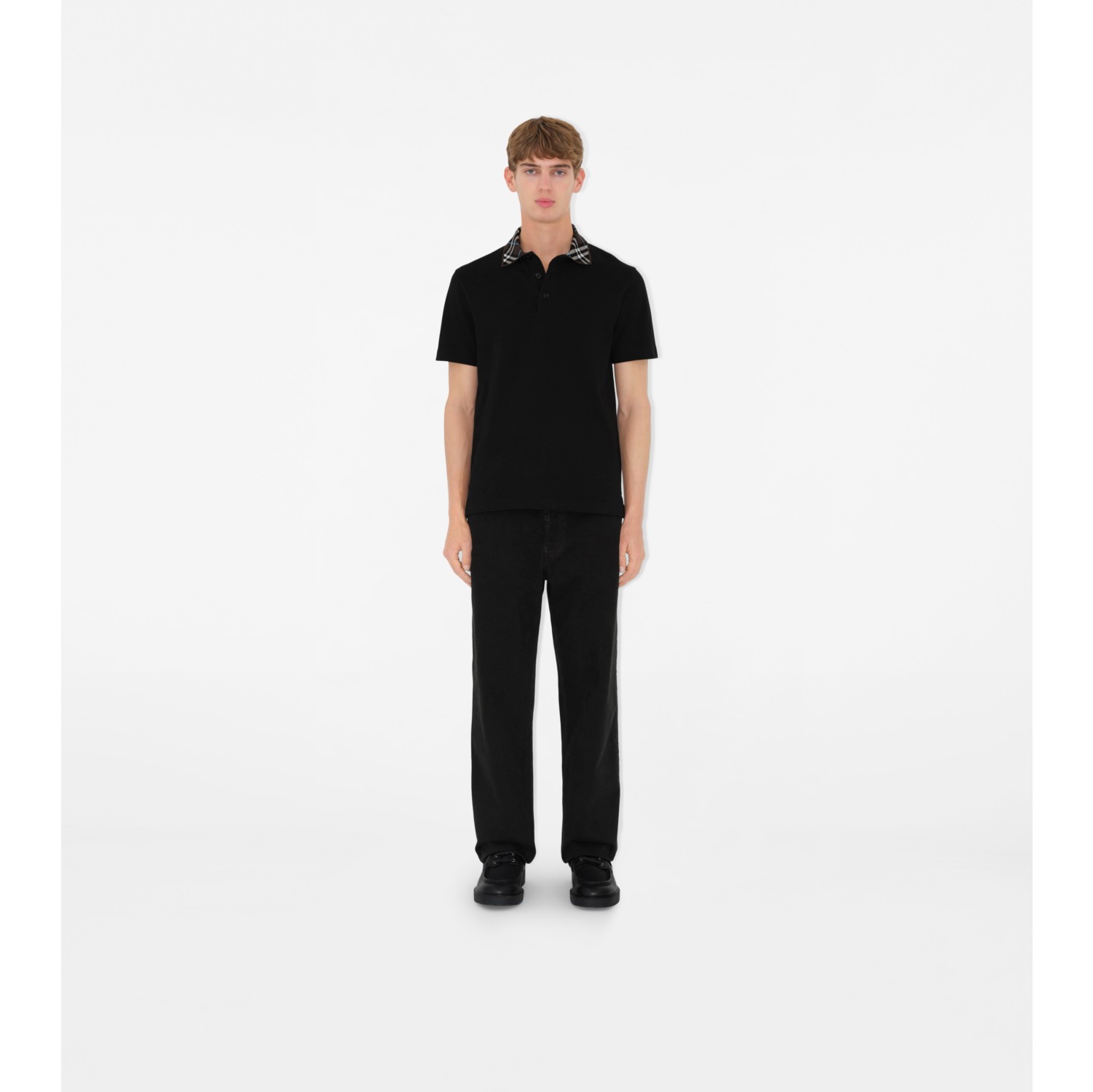 Cotton Polo Shirt in Black Men Burberry Official