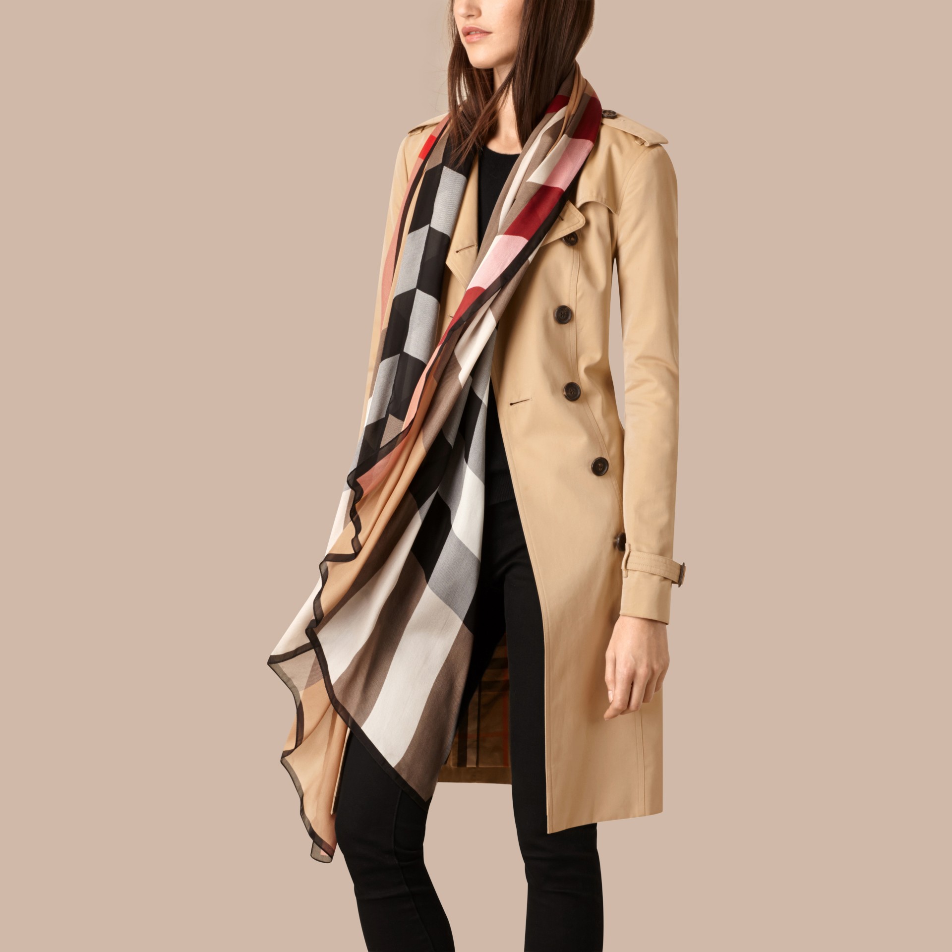 Lightweight Check Silk Scarf in Camel - Women | Burberry United States