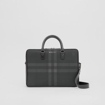 Charcoal Check and Leather Briefcase
