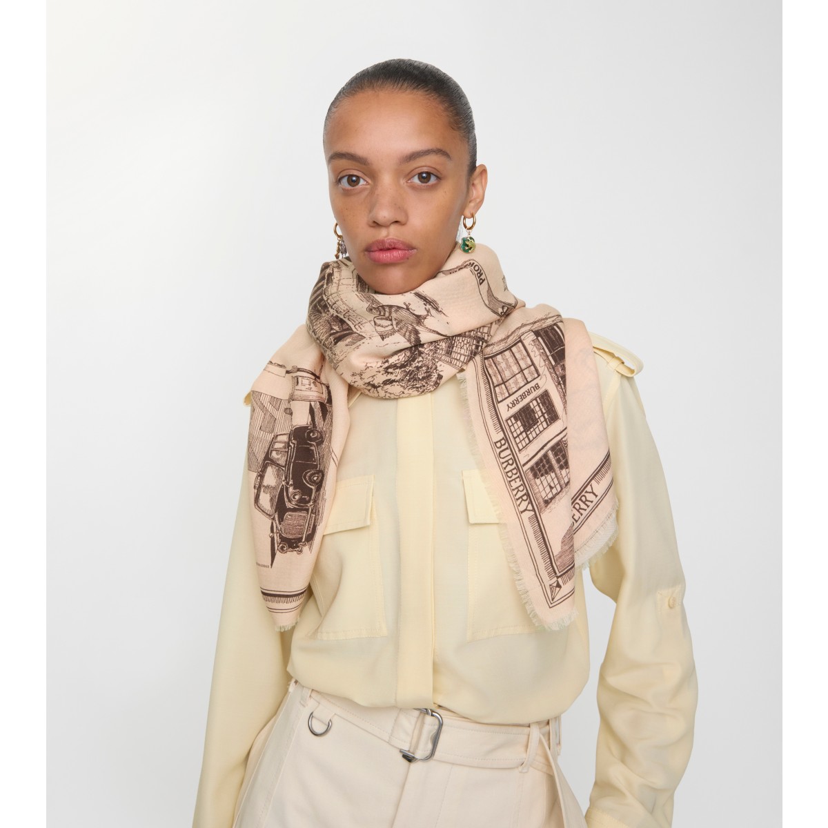  Printed London Landmarks Wool Silk Scarf