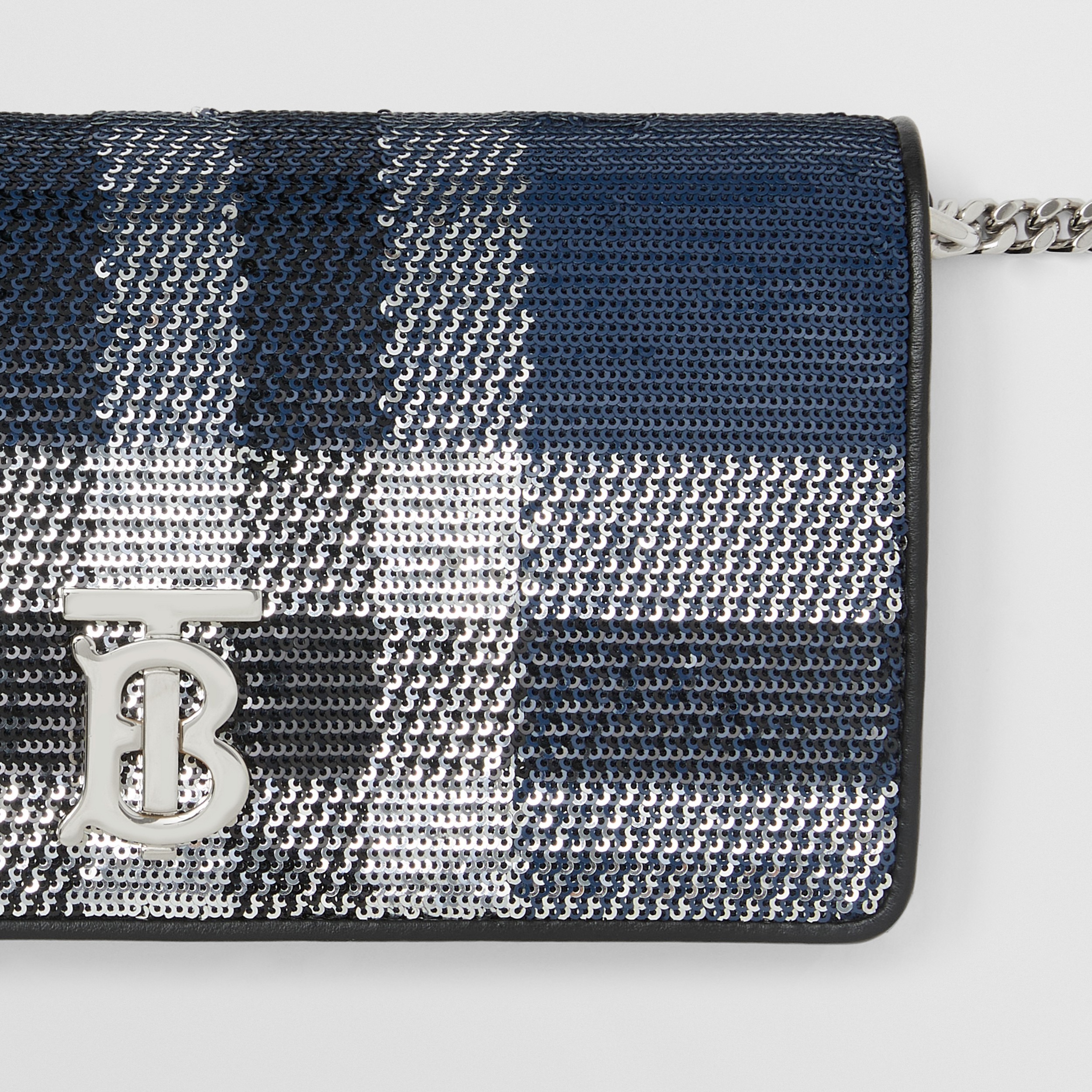 Sequinned Check Lola Wallet with Detachable Strap – Exclusive Capsule Collection in Navy - Women | Burberry® Official - 2