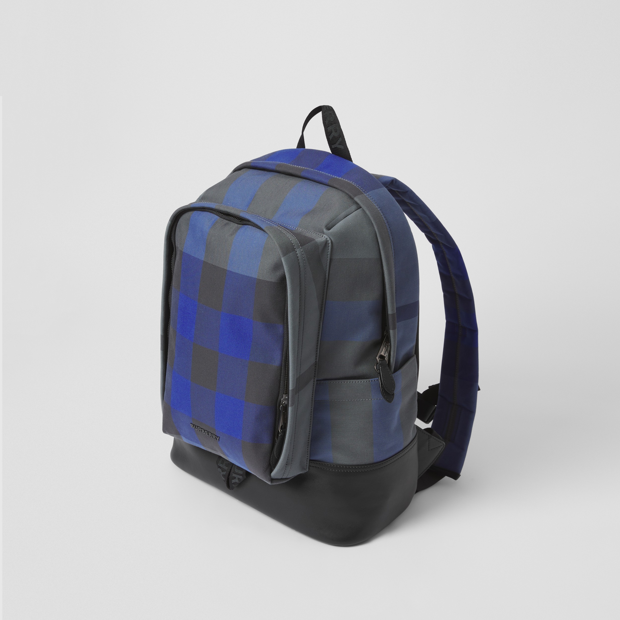 Large Check Cotton Canvas and Leather Backpack in Oceanic Blue - Men | Burberry® Official - 3
