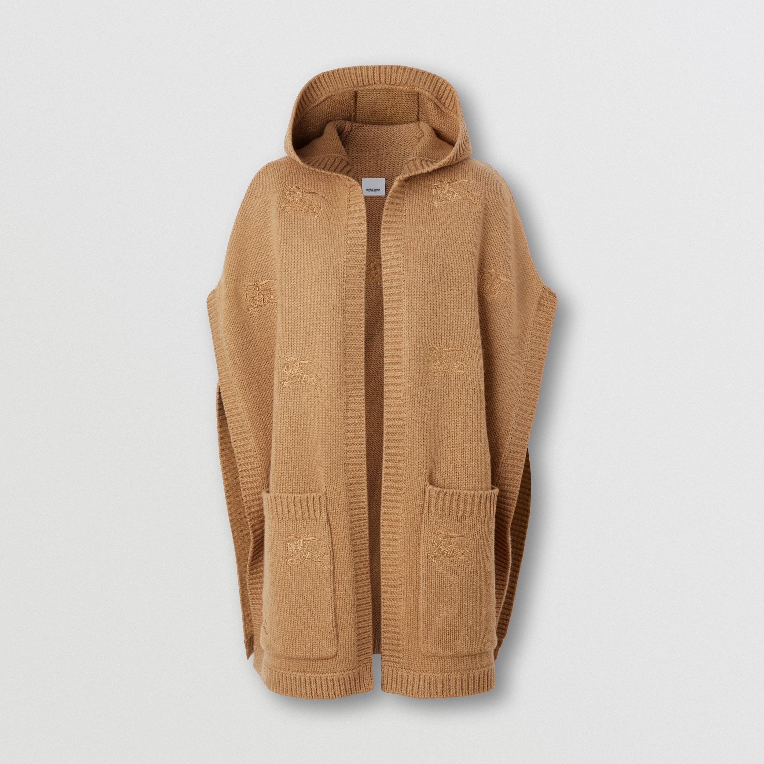 Embroidered EKD Wool Cashmere Hooded Cape in Camel | Burberry® Official - 4