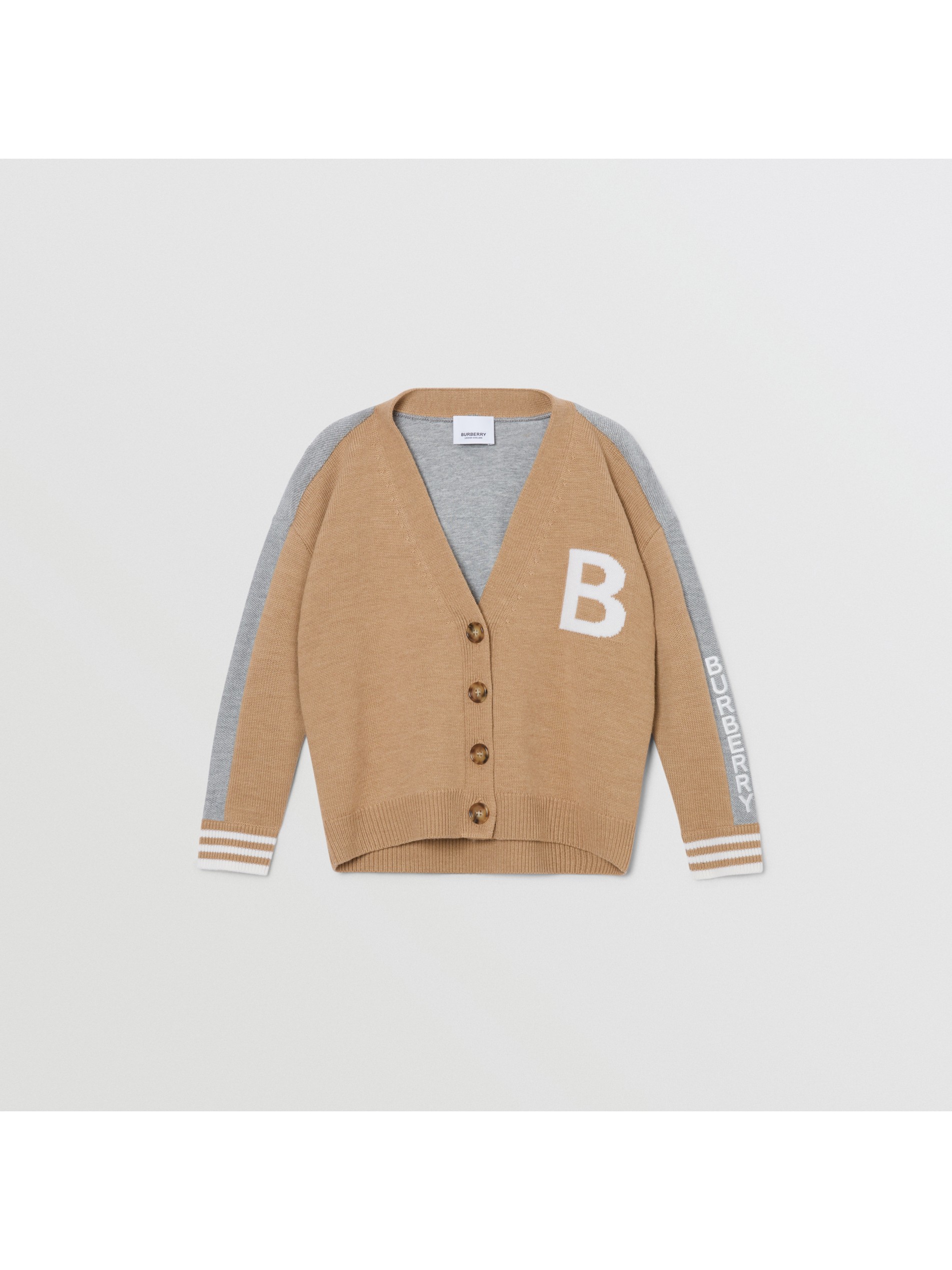 b 图案美利奴羊毛提花开衫