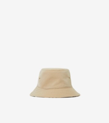 Burberry Reversible Logo Print Cotton Gabardine Bucket Hat Black