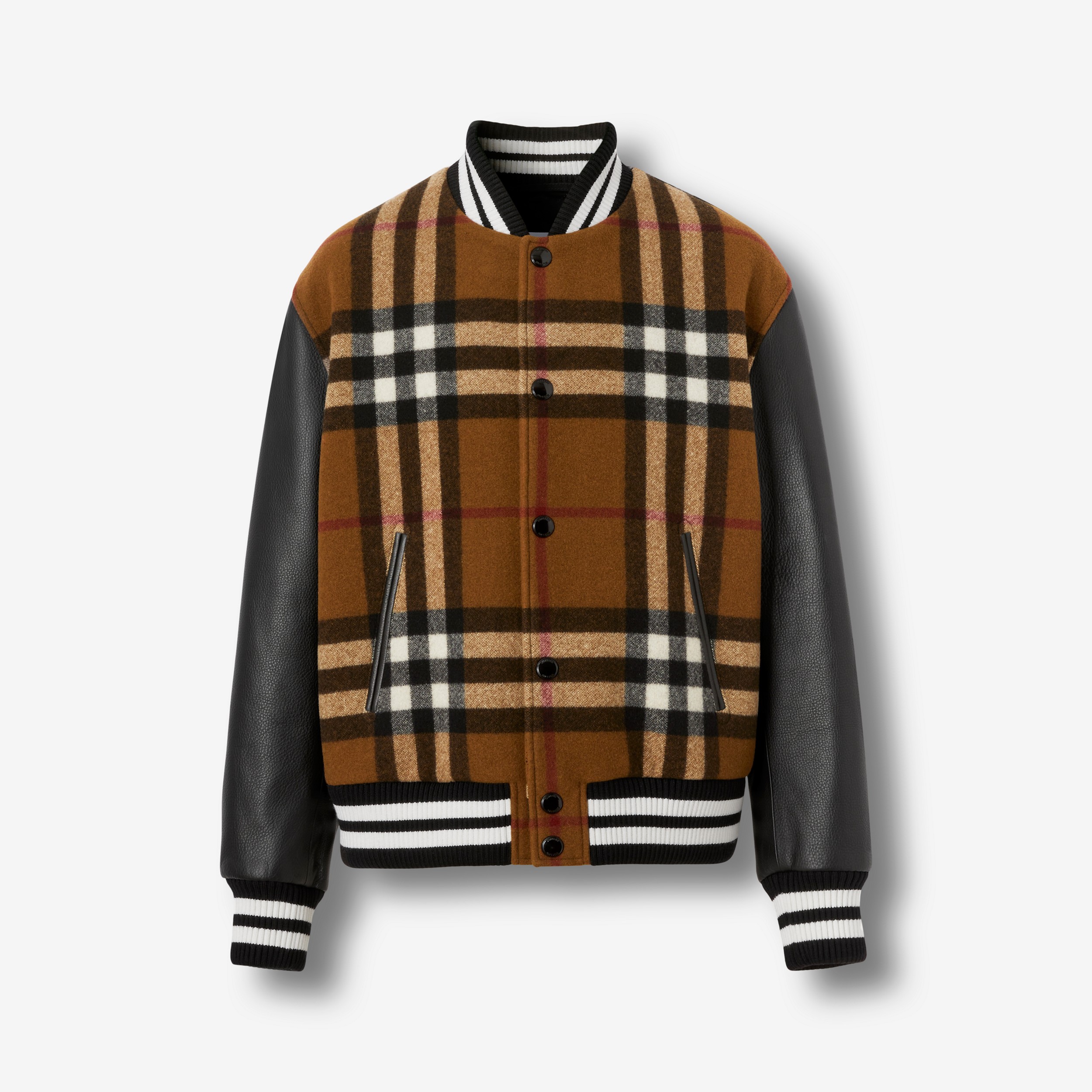 Check Technical Wool and Leather Bomber Jacket in Birch Brown - Men |  Burberry® Official