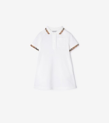 チェックトリム コットン ポロシャツドレス (ホワイト) | Burberry