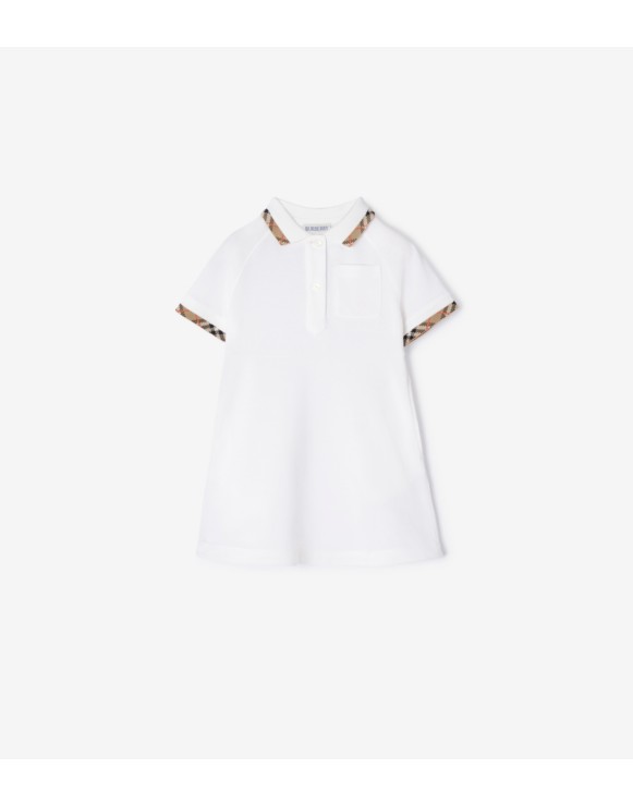 Check Trim Cotton Polo Shirt Dress