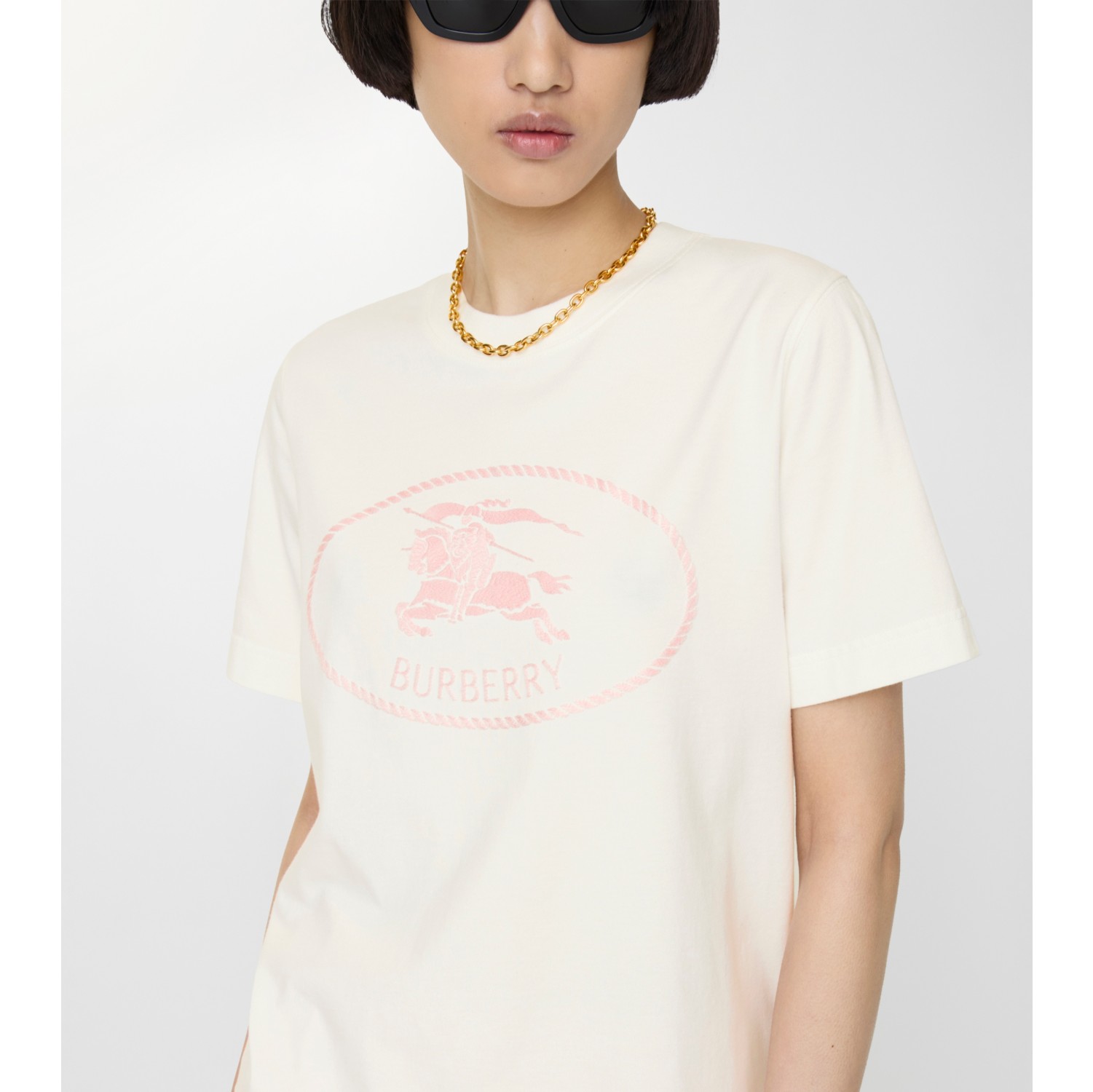 Knight Stamp Cotton T-shirt in Chalk white/mallow pink - Women | Burberry® Official