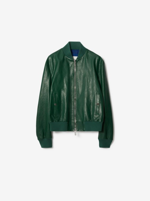 Burberry Leather Bomber Jacket In Ivy