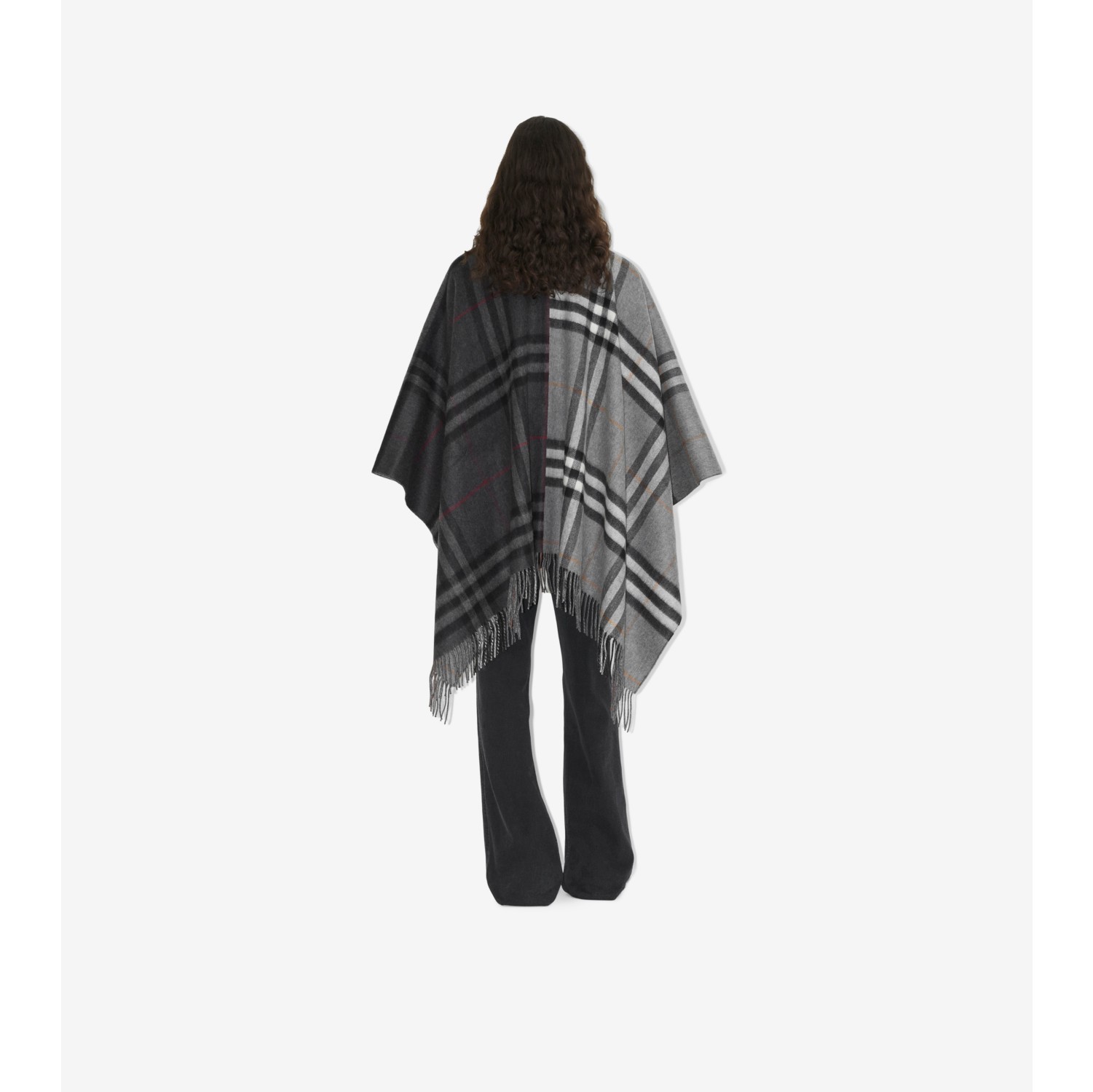 Contrast Check Wool Cashmere Jacquard Cape