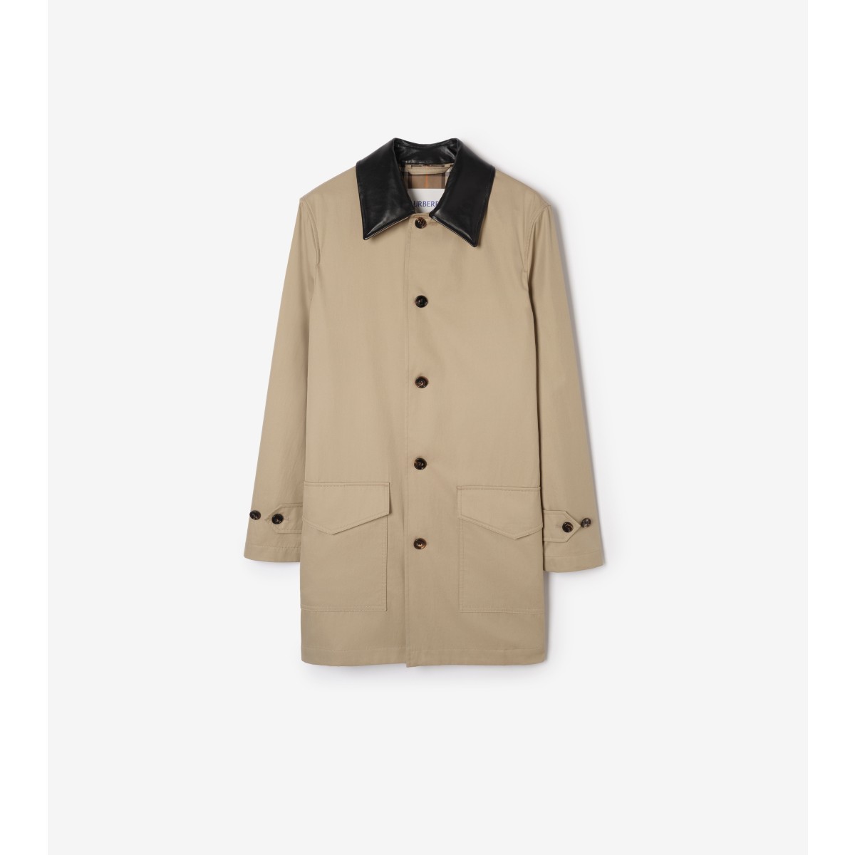  Check Mid-length Leather Collar Meadowbank Car Coat