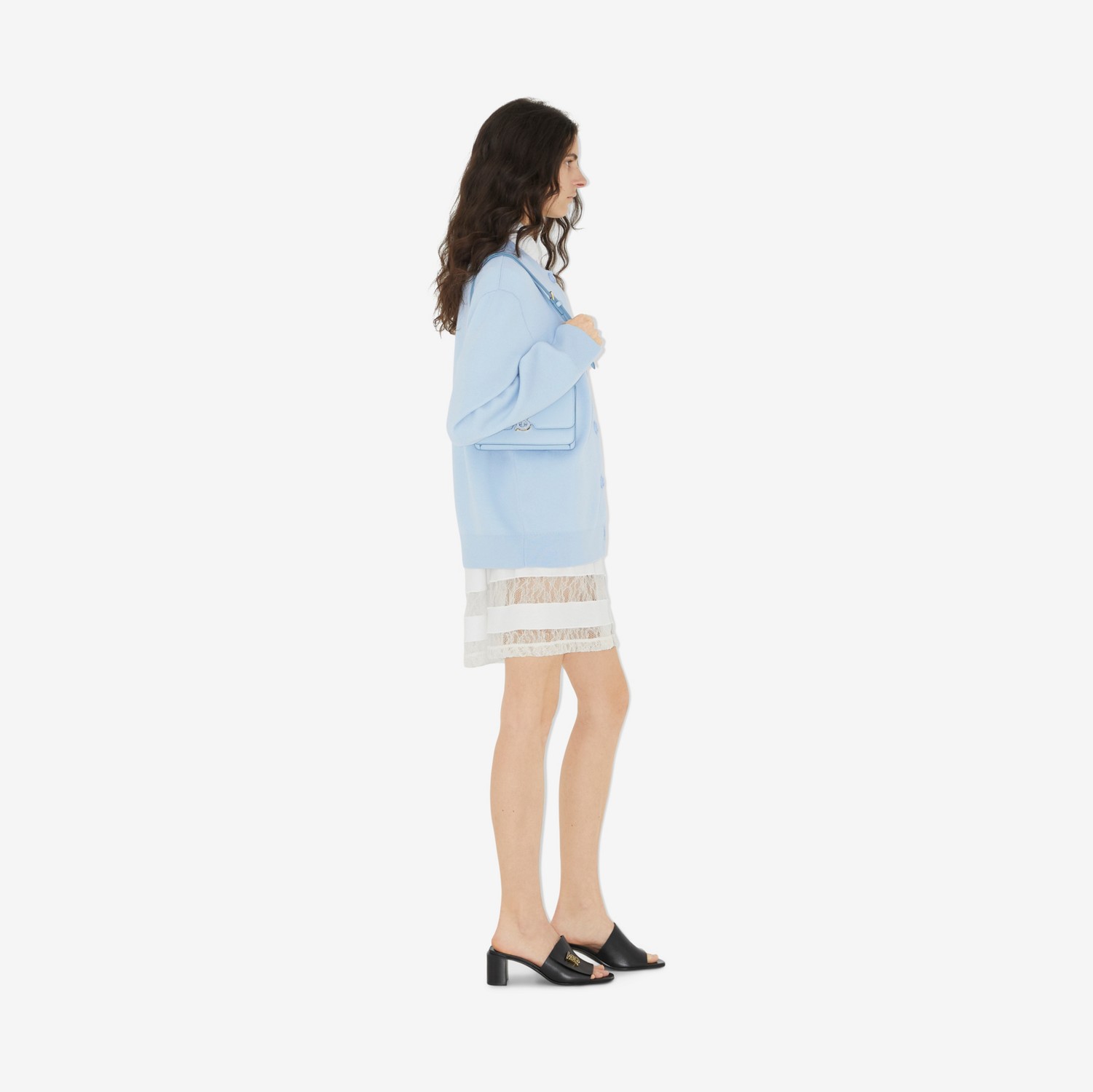 Cárdigan oversize en lana y algodón con logotipo (Azul Pálido) - Mujer | Burberry® oficial