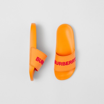 blue burberry slides
