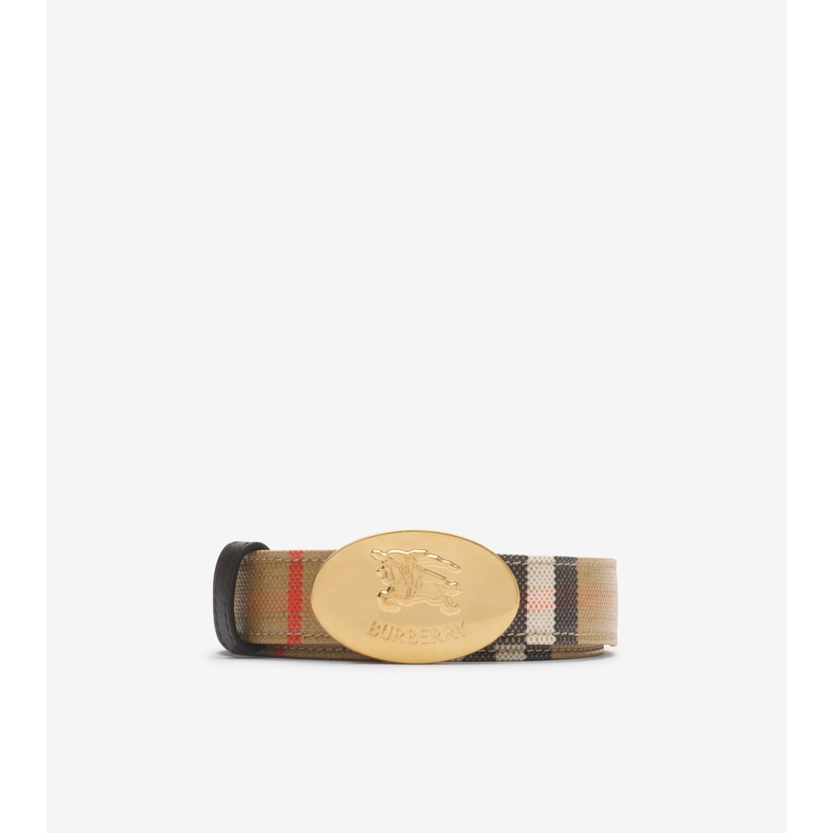 Burberry Knight Stamp Check Slim Reversible Belt Belts Beige In Gold