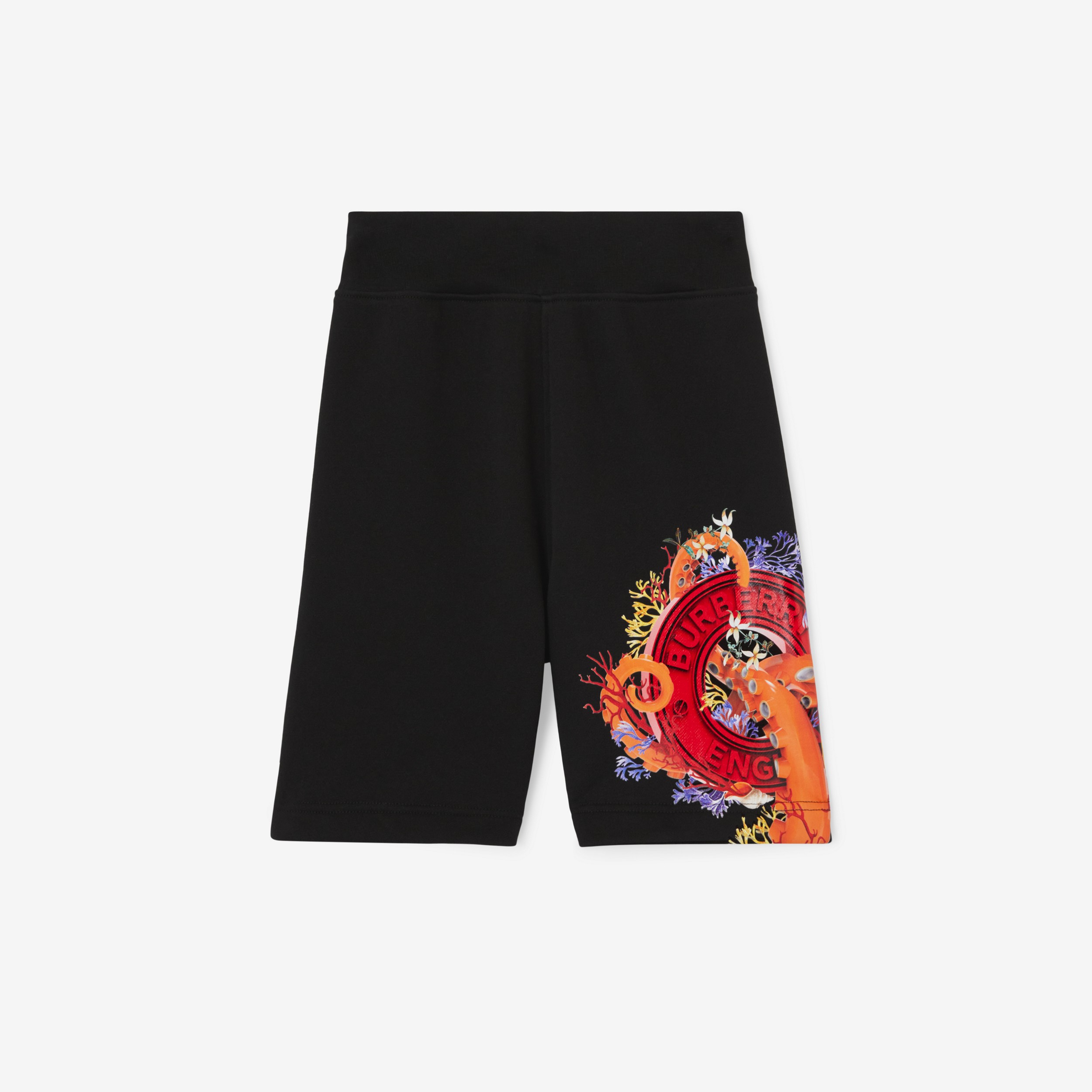 Pantaloncini in cotone con grafica con logo e coralli (Nero) | Sito ufficiale Burberry® - 1