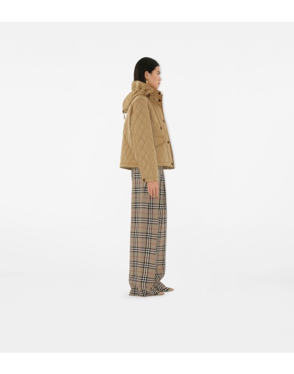 Cropped Quilted Nylon Hooded Jacket
