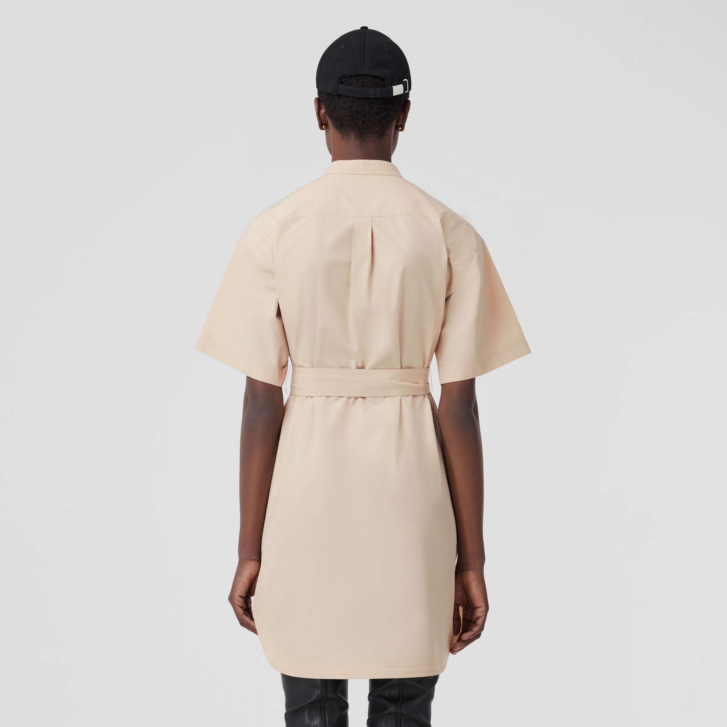 Monogram Motif Cotton Tie-waist Shirt Dress in Almond Beige - Women | Burberry® Official - 3