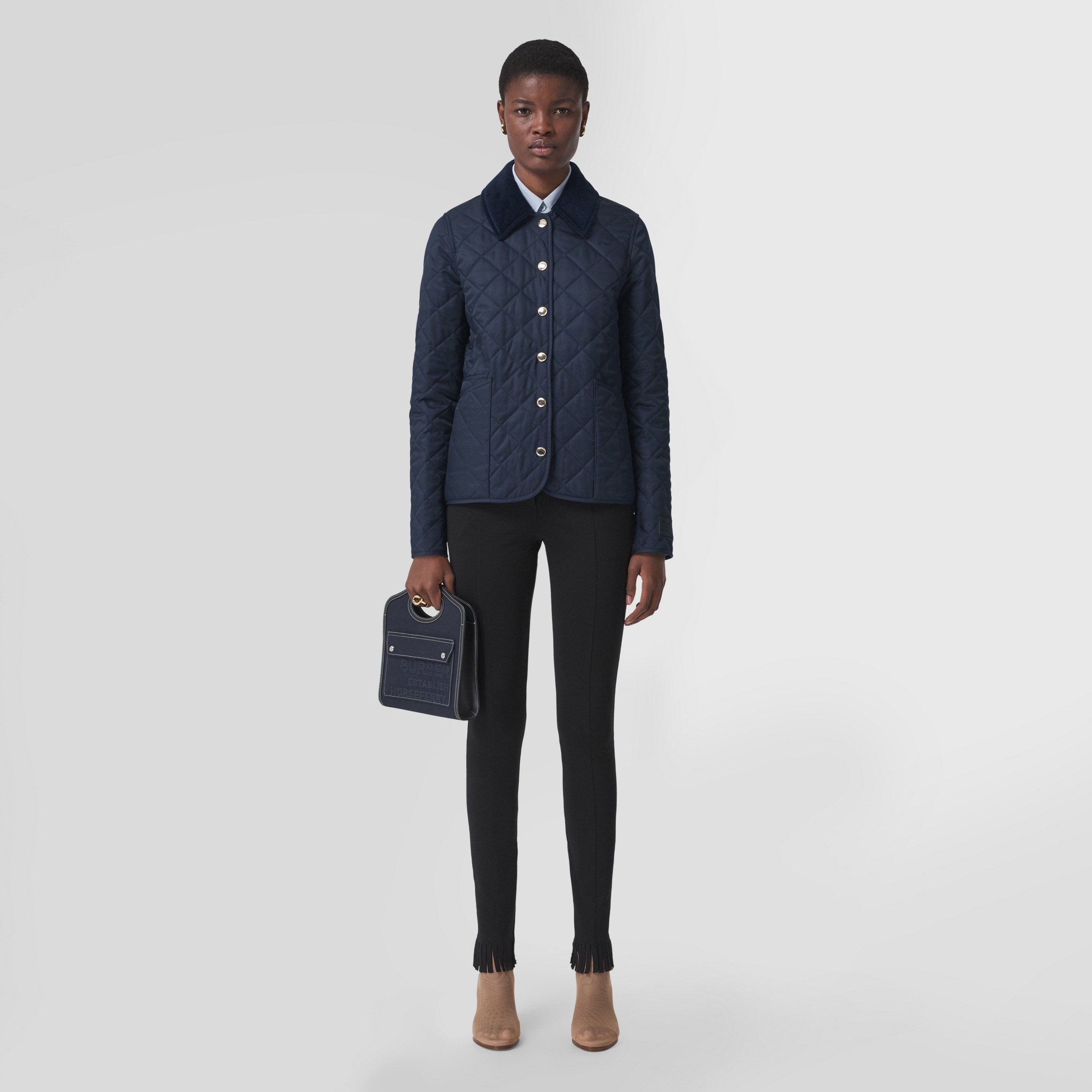Corduroy Collar Diamond Quilted Jacket in Midnight - Women | Burberry® Official - 1