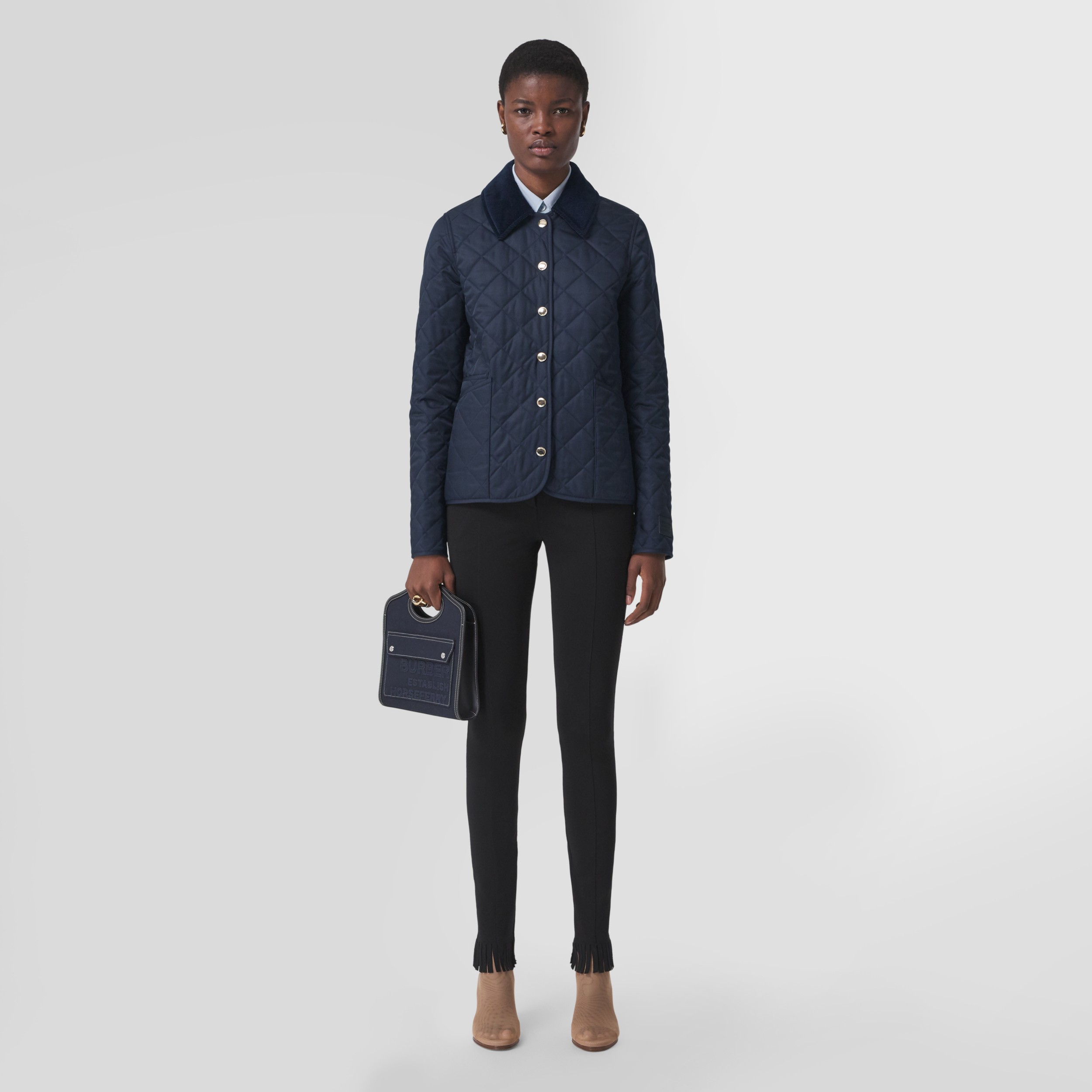 Corduroy Collar Diamond Quilted Jacket in Midnight Women Burberry