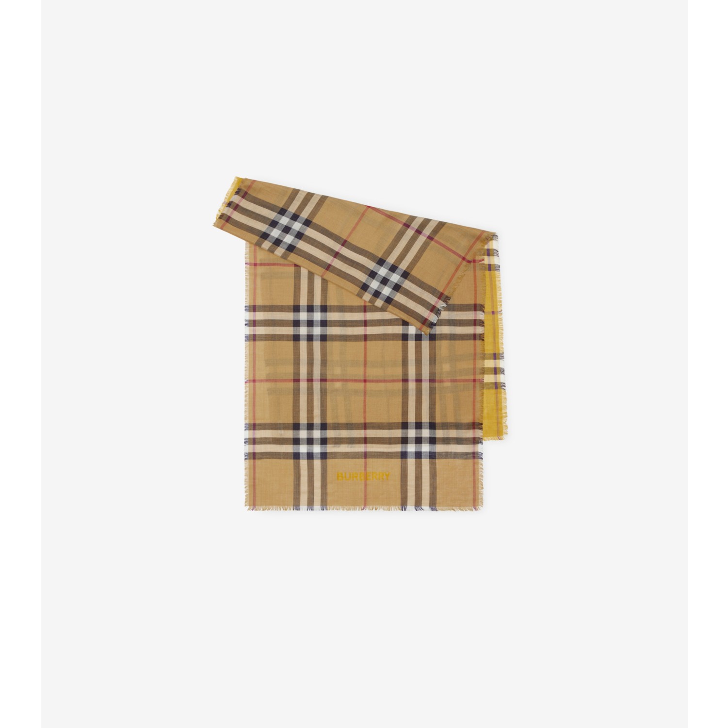 Reversible Check Wool Silk Scarf in Pear Burberry Official