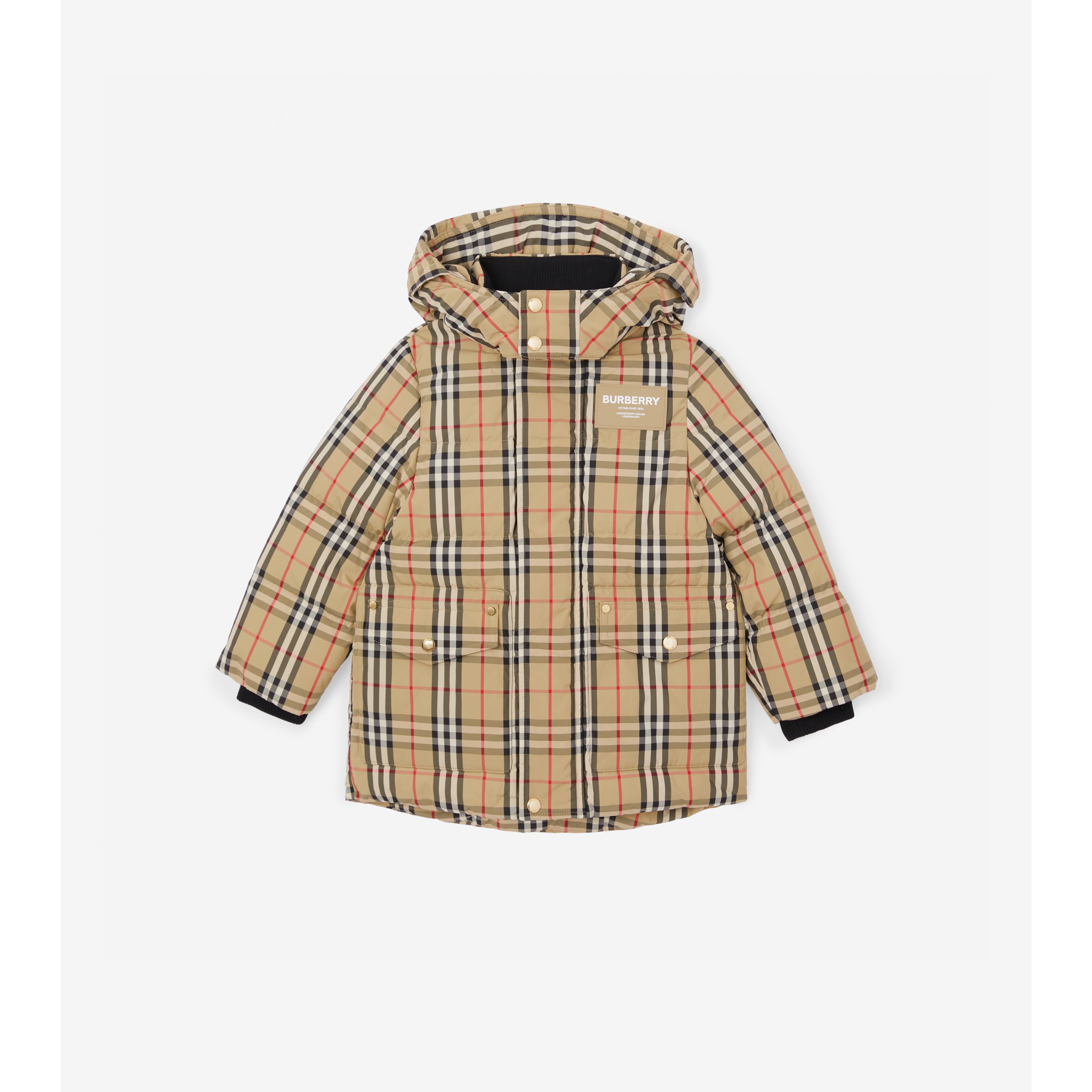 Vintage Check Nylon Hooded Puffer Coat in Archive Beige - Burberry
