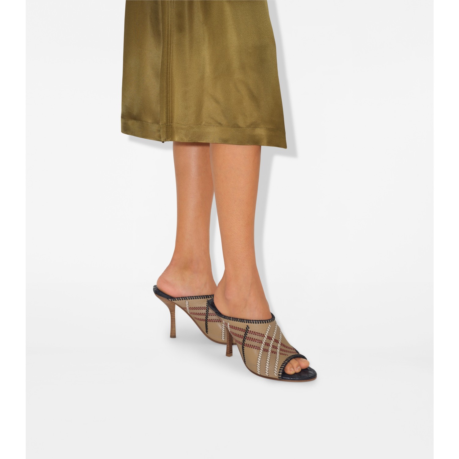 Check Leather Cabana Mules in Sand - Women | Burberry® Official