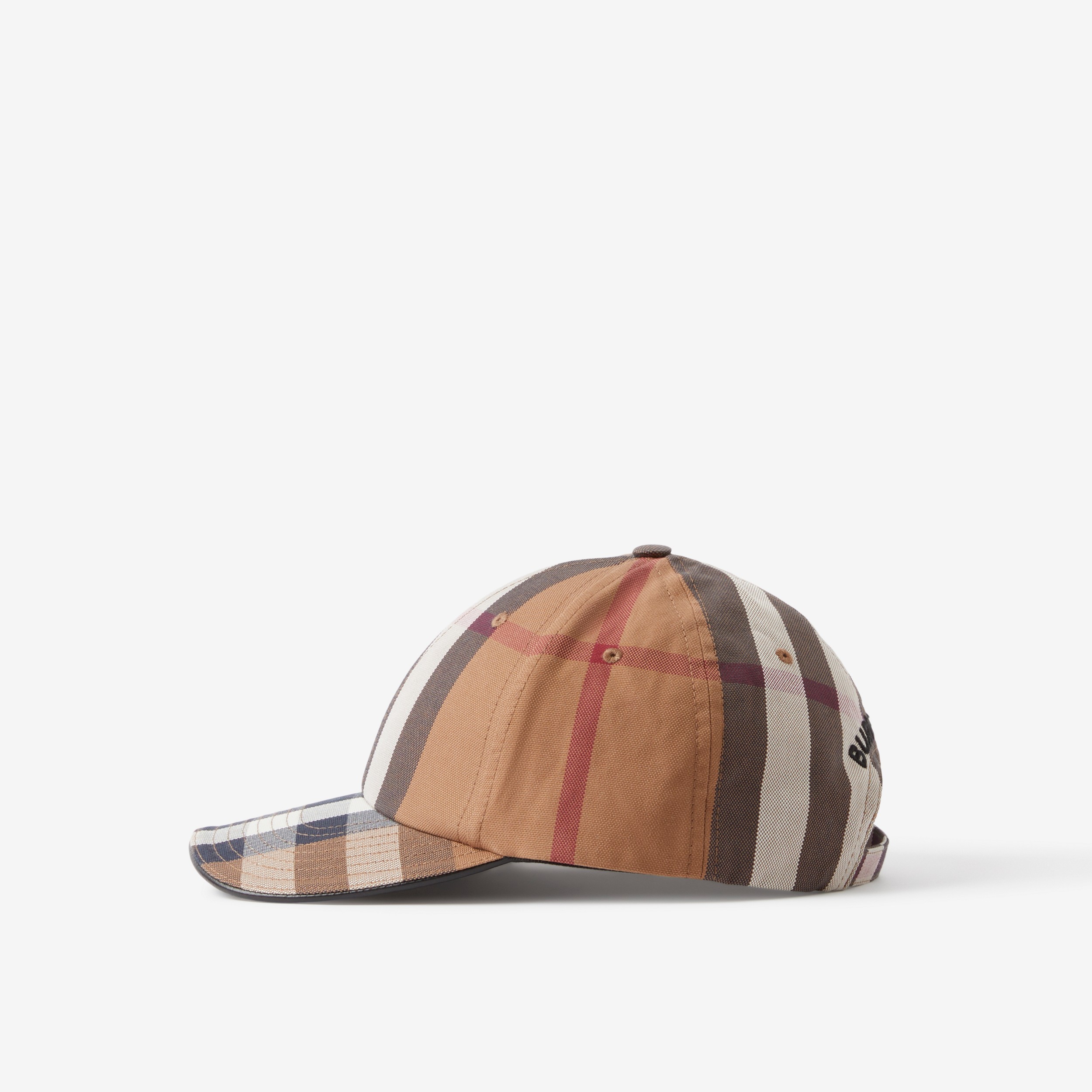 Logo Detail Exaggerated Check Cotton Baseball Cap in Birch Brown | Burberry® Official - 4