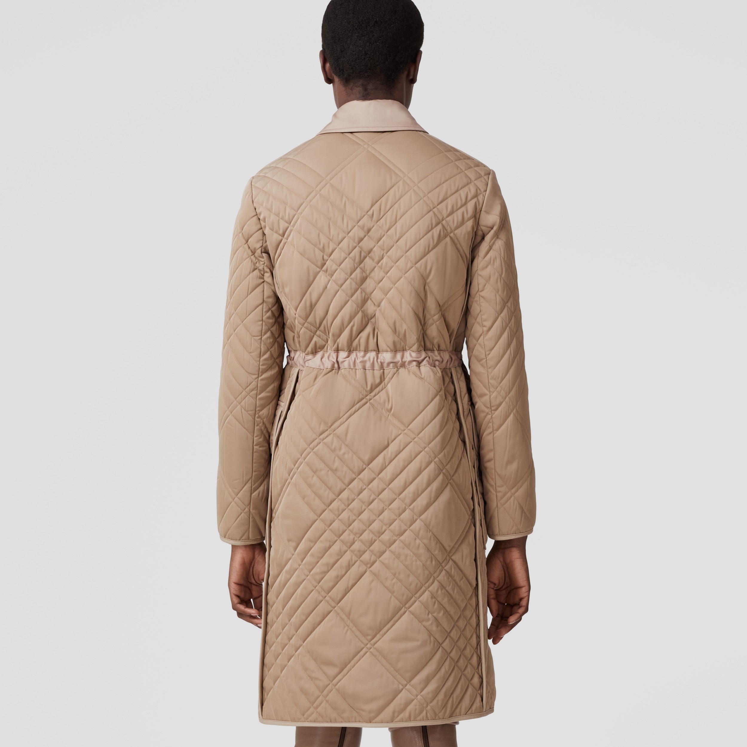 Embroidered Logo Quilted Coat in Cappuccino - Women | Burberry® Official - 3