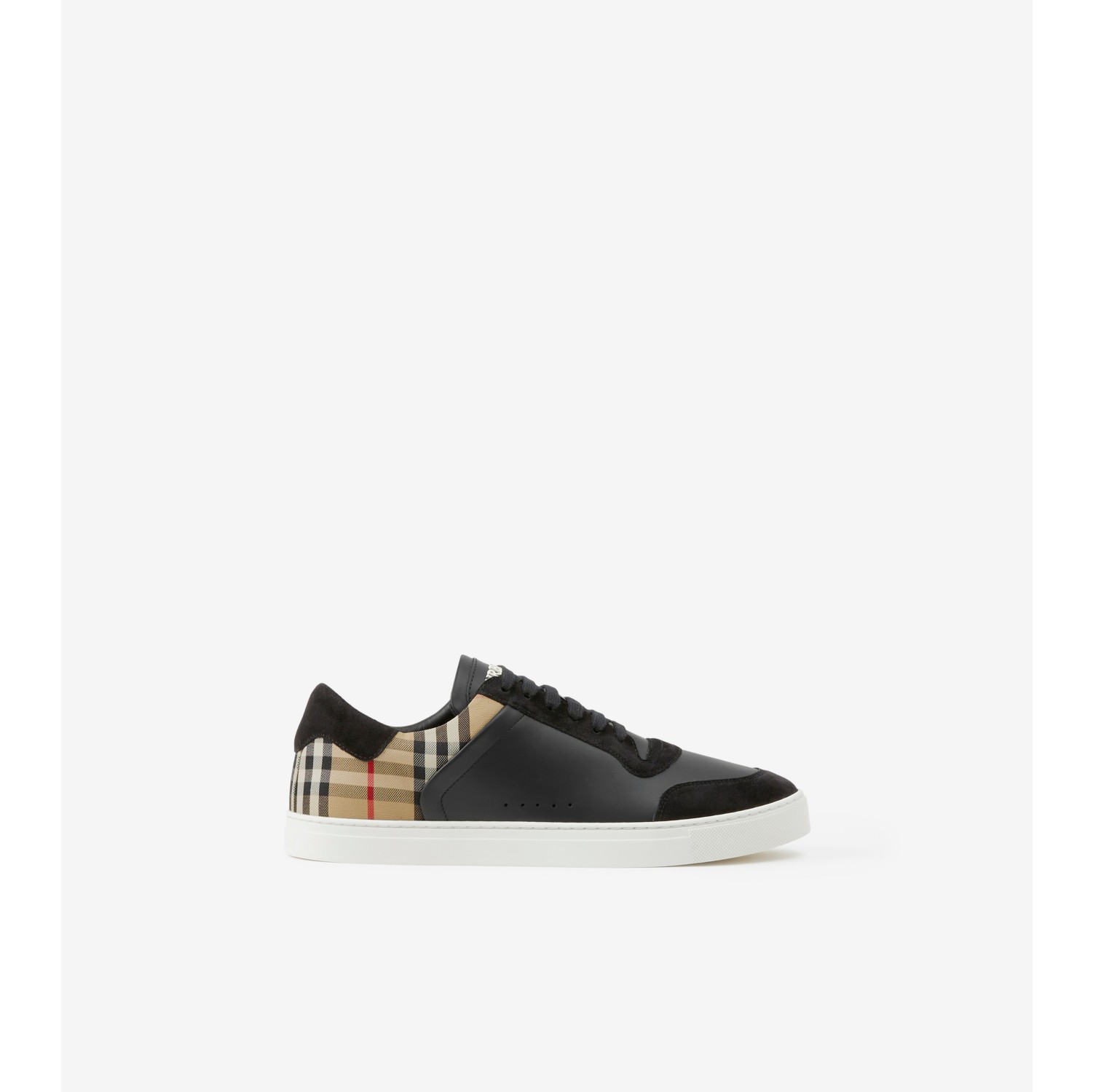 Leather, Suede and Check Sneakers in Black/archive beige - Men 