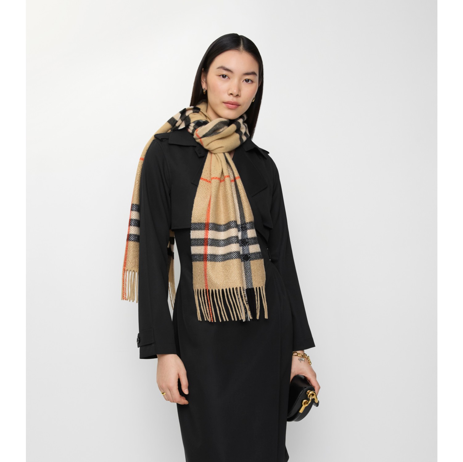 Crystal Gradient Check Cashmere Scarf in Sand beige | Burberry® Official