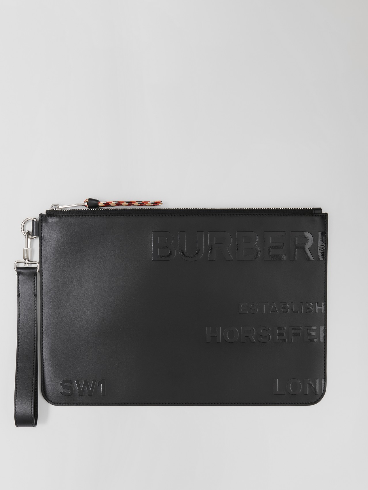 Horseferry Print Leather Zip Pouch in Black