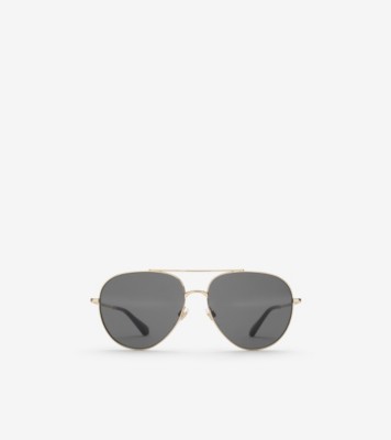 Metal Check Aviator Sunglasses in Light gold | Burberry® Official