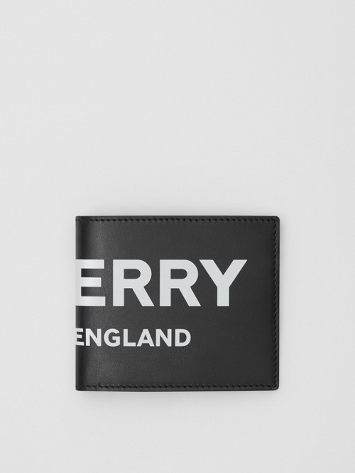 BURBERRY Logo Print Leather Bifold Wallet with ID Card Case
