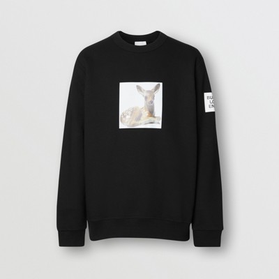 Deer Print Cotton Sweatshirt in Black 