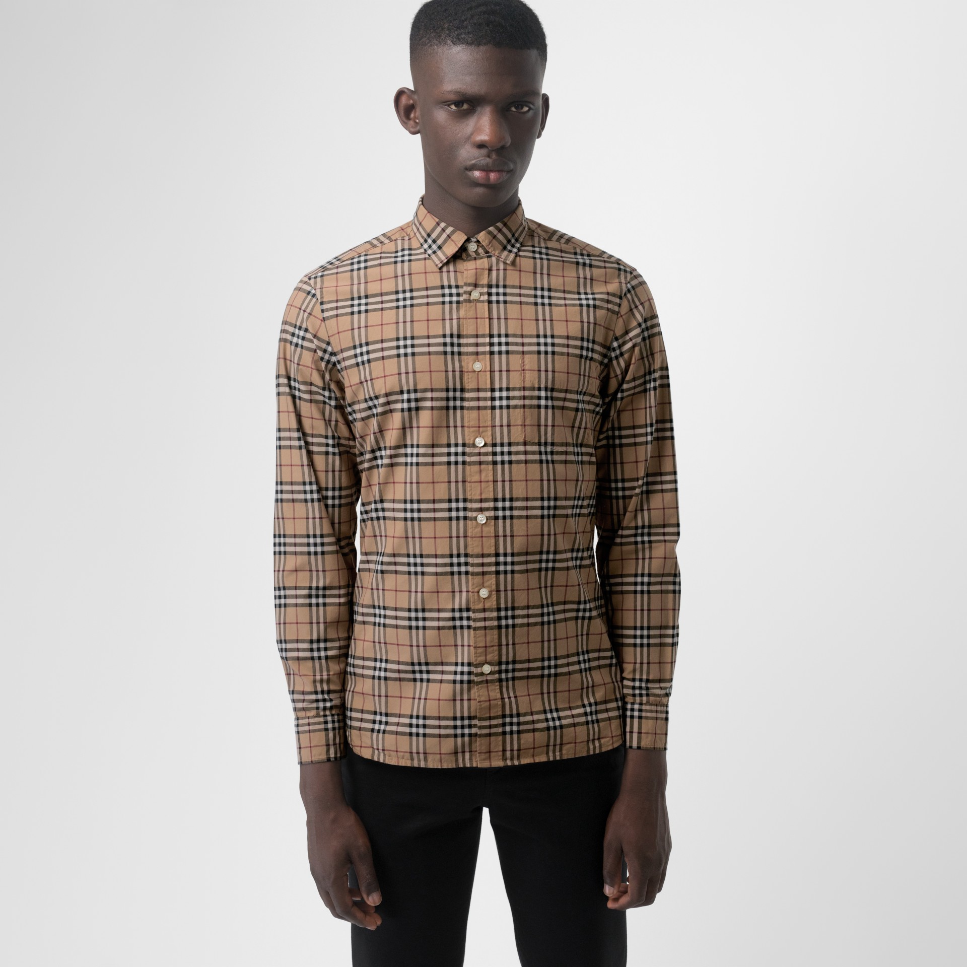 Check Cotton Shirt in Camel - Men | Burberry United States