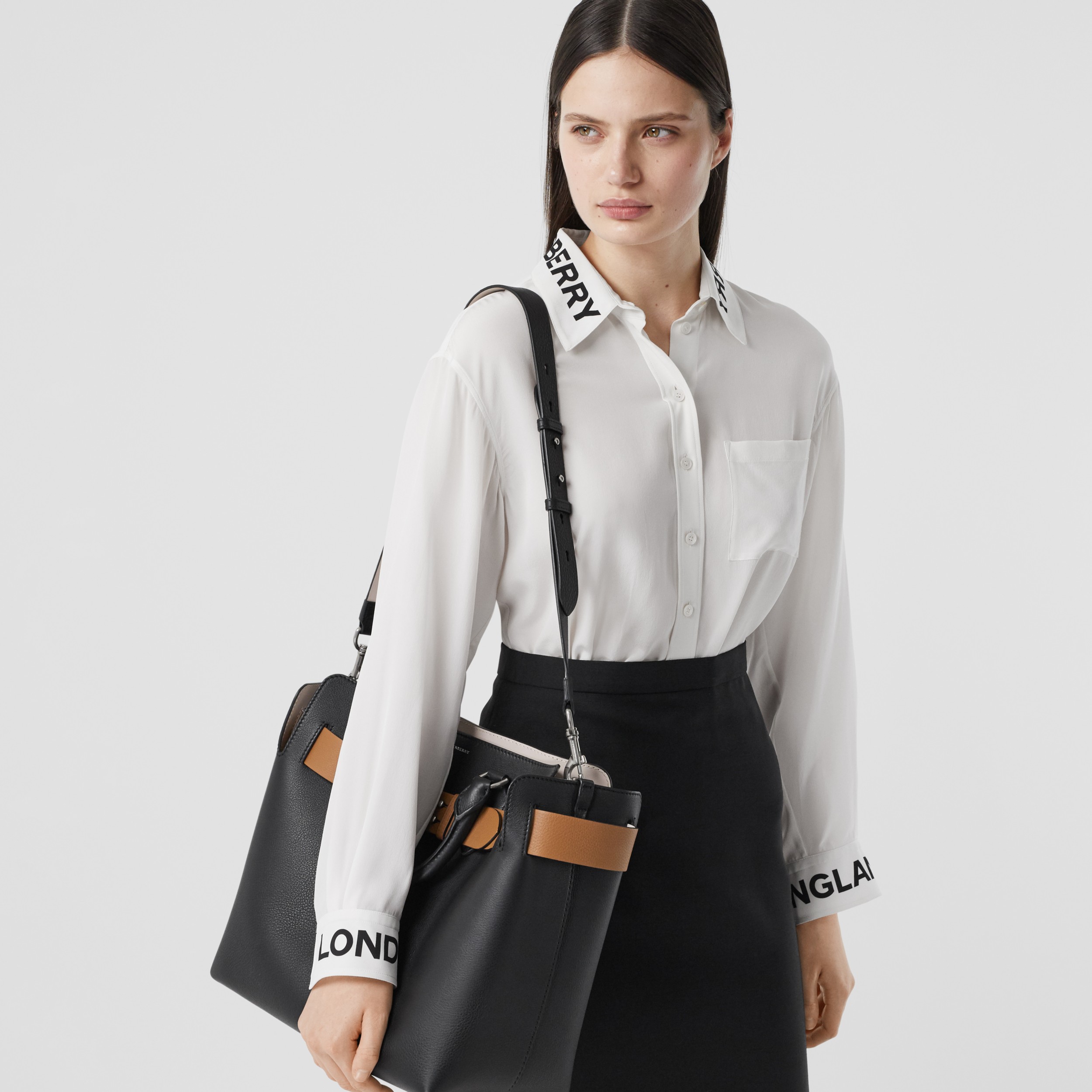 The Medium Leather Belt Bag in Black/tan - Women | Burberry United States