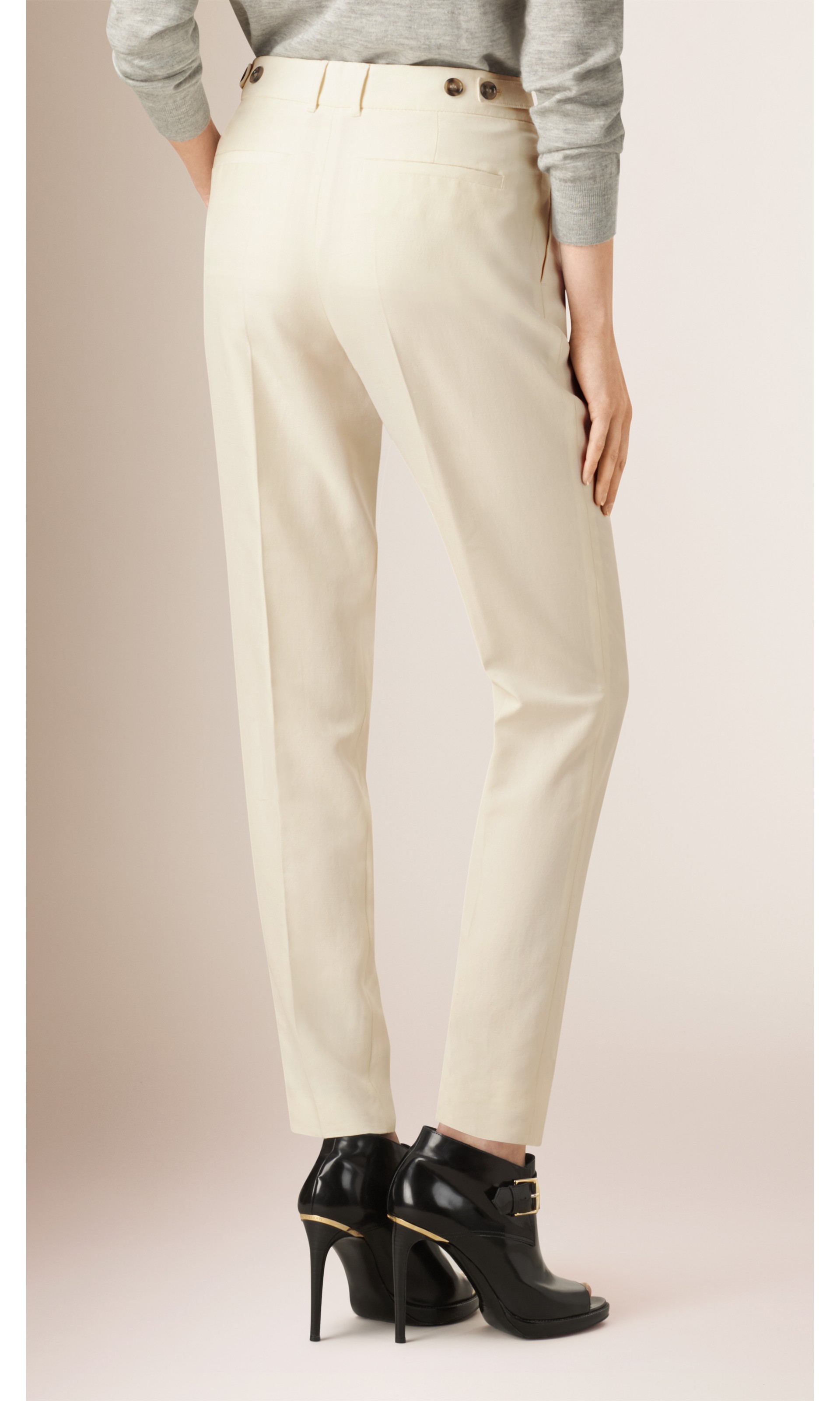 Slim Fit Silk Trousers in Parchment - Women | Burberry United States