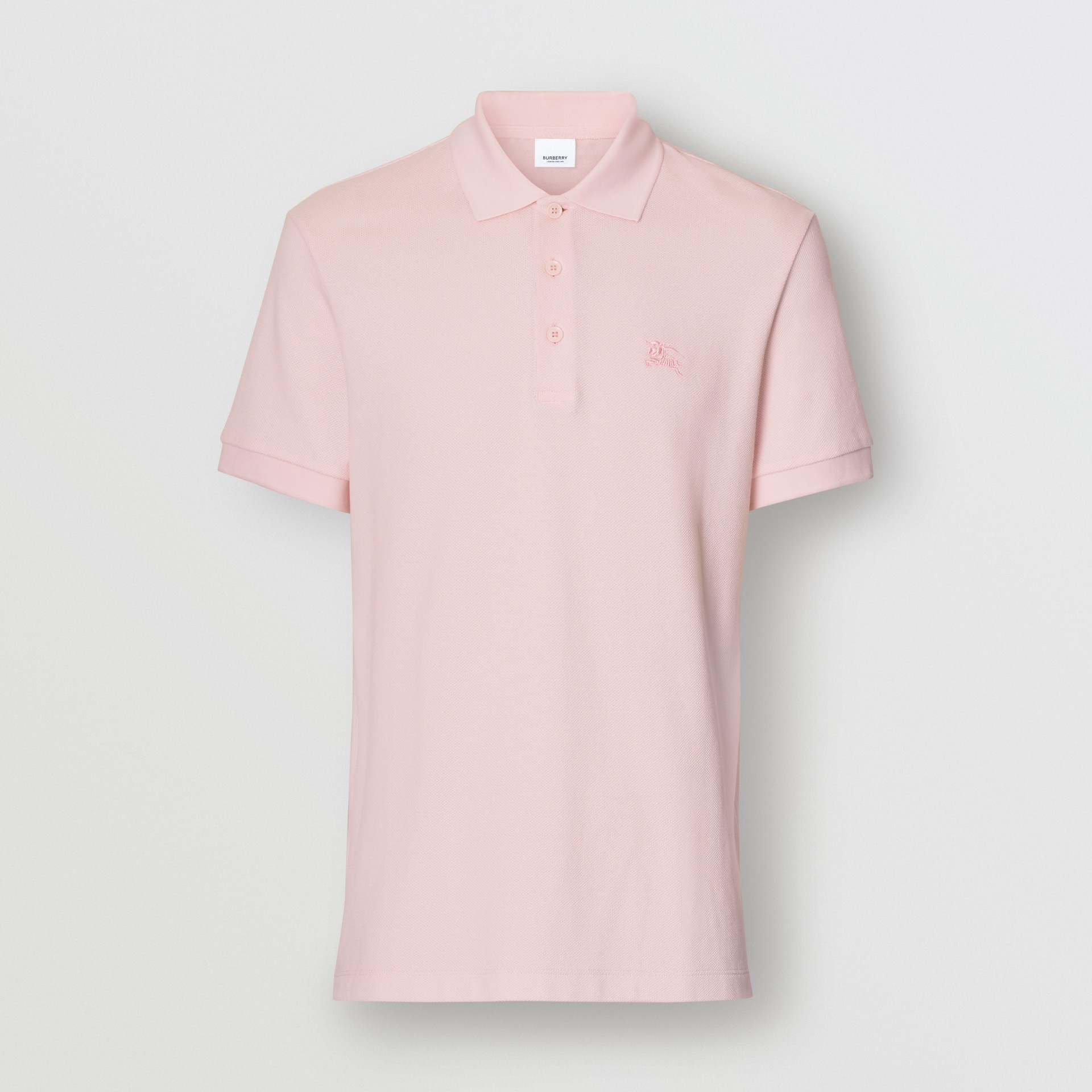 Check Placket Cotton Polo Shirt in Alabaster Pink - Men | Burberry ...