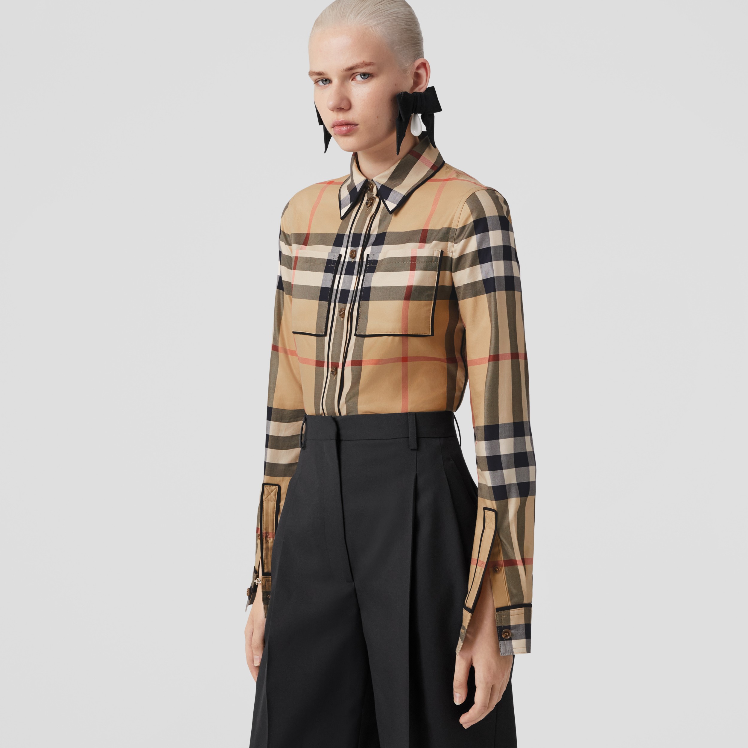 Exaggerated Check Cotton Shirt in Archive Beige - Women | Burberry® Official