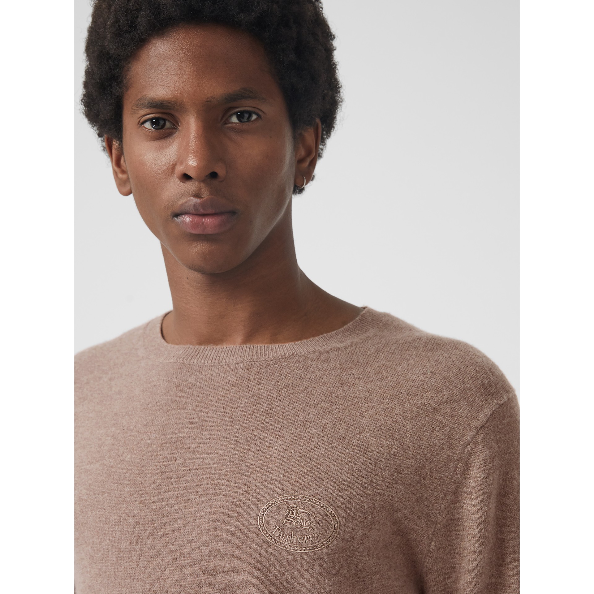 Embroidered Archive Logo Cashmere Sweater in Camel Melange - Men ...