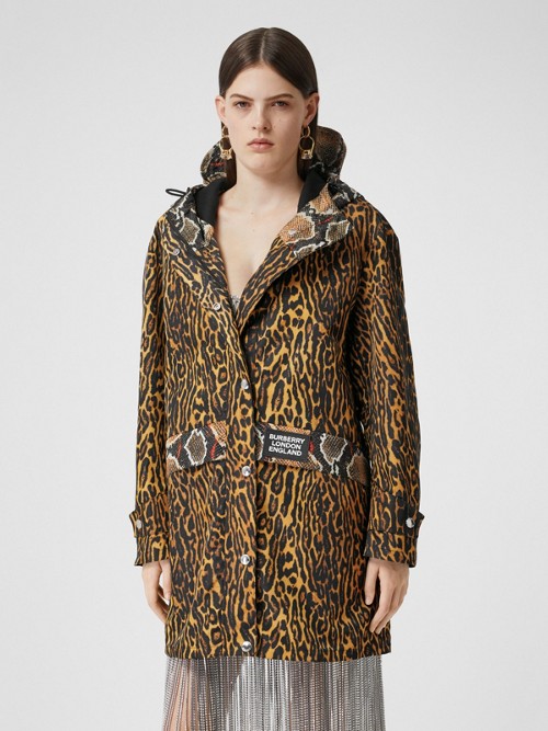 BURBERRY Animal Print Nylon Twill Parka