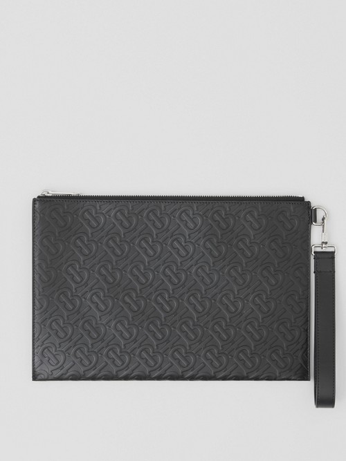 Burberry Monogram Leather Zip Pouch In 黑色