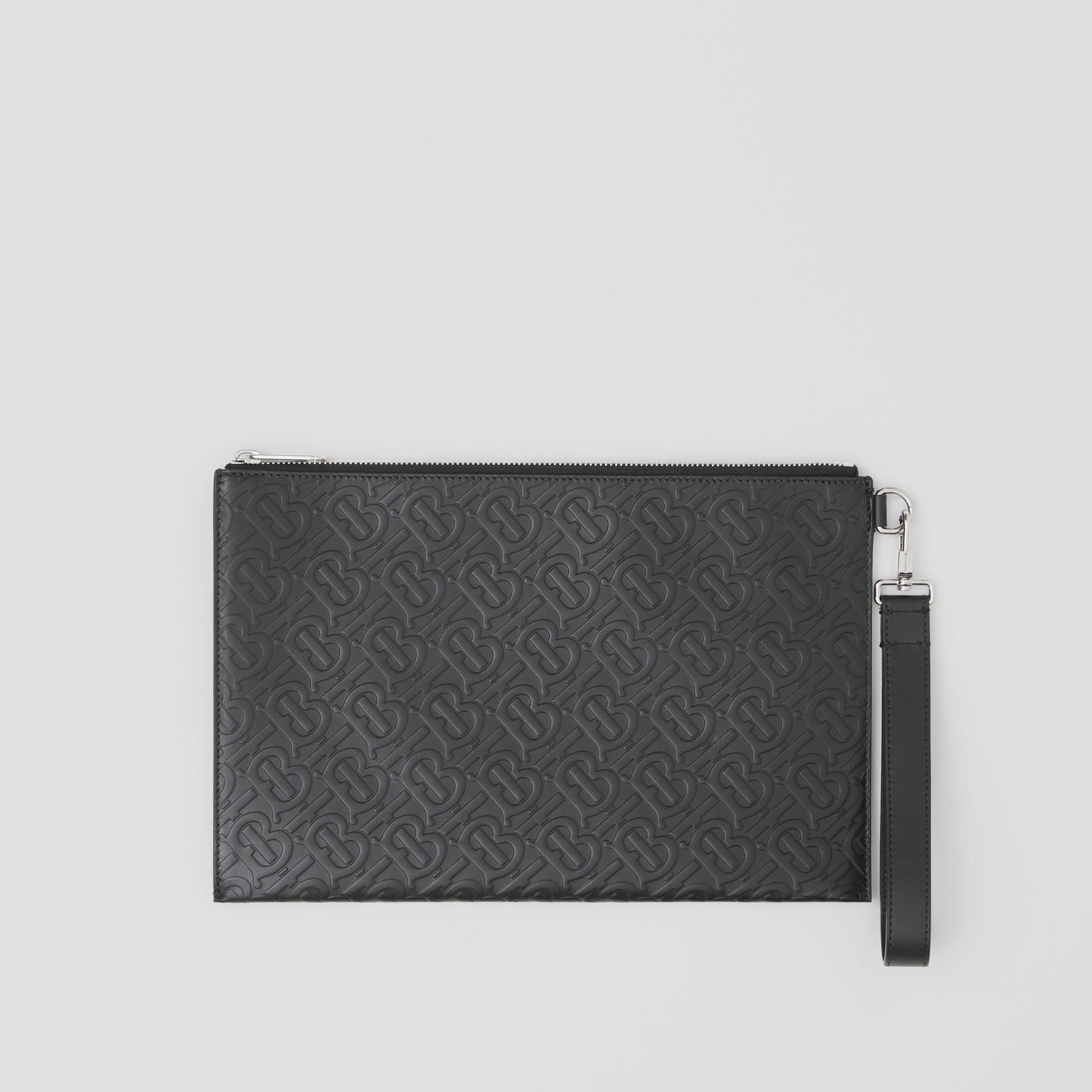 Monogram Leather Zip Pouch in Black Burberry United States